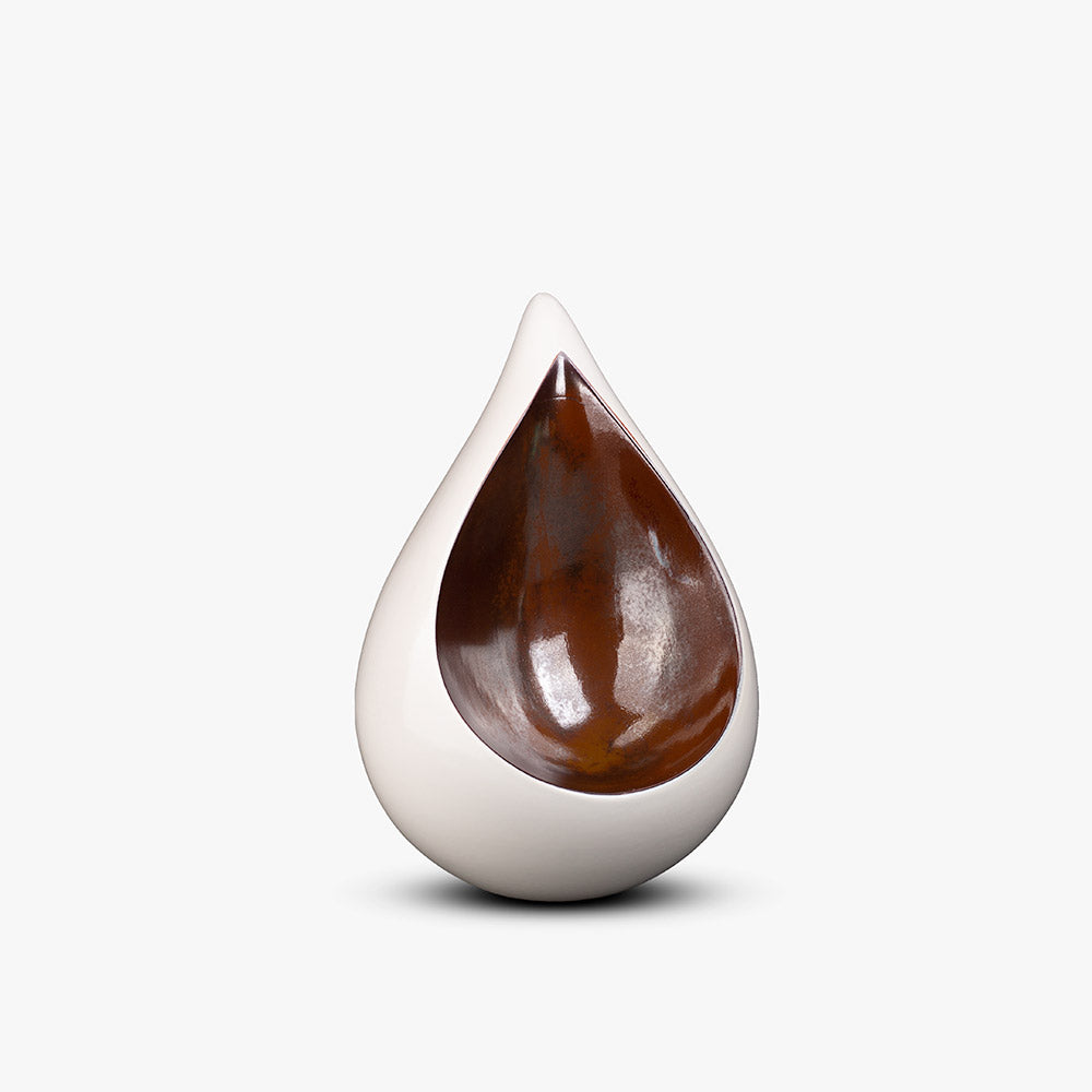 Celest Teardrop Small Urn for Ashes in White and Brown