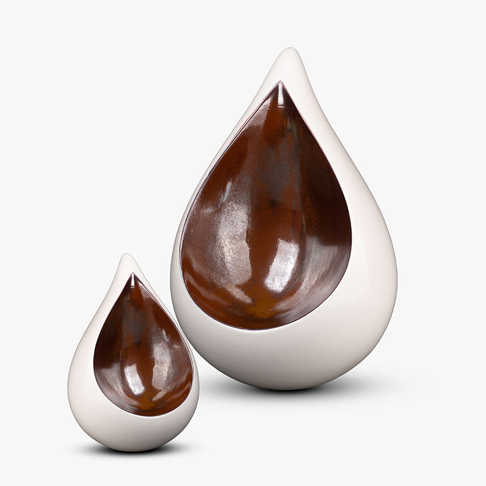 Celest Teardrop Urn for Ashes in White and Brown Set Apart