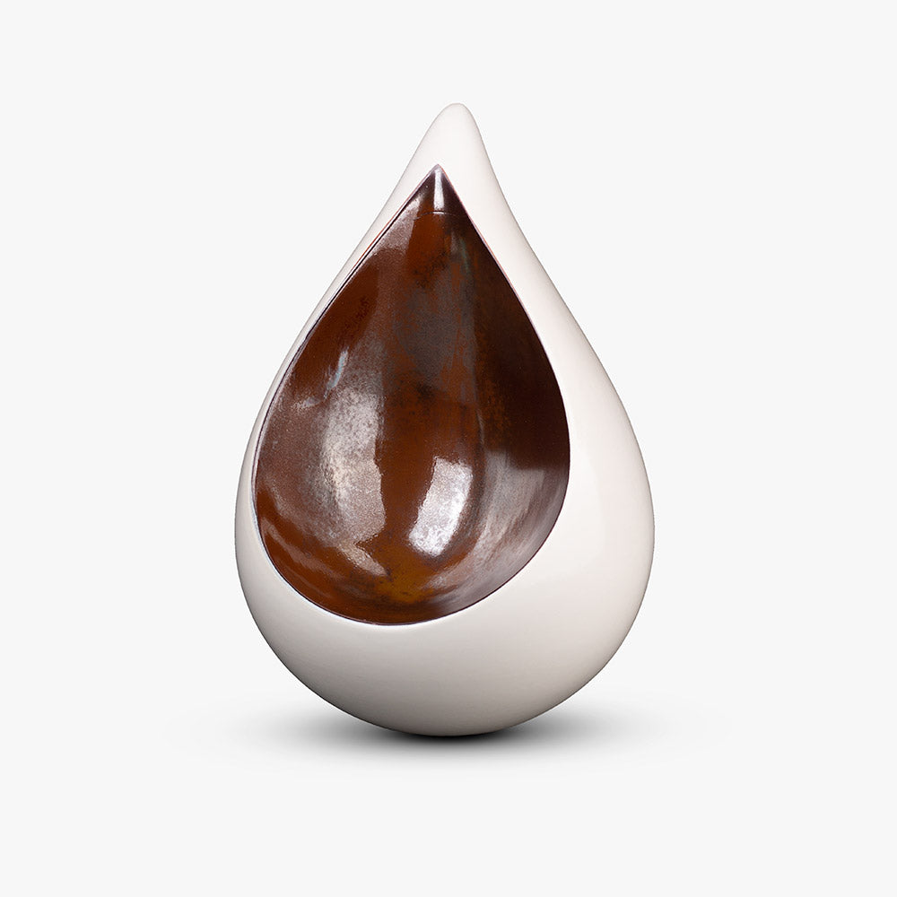 Celest Teardrop Urn for Ashes in White and Brown