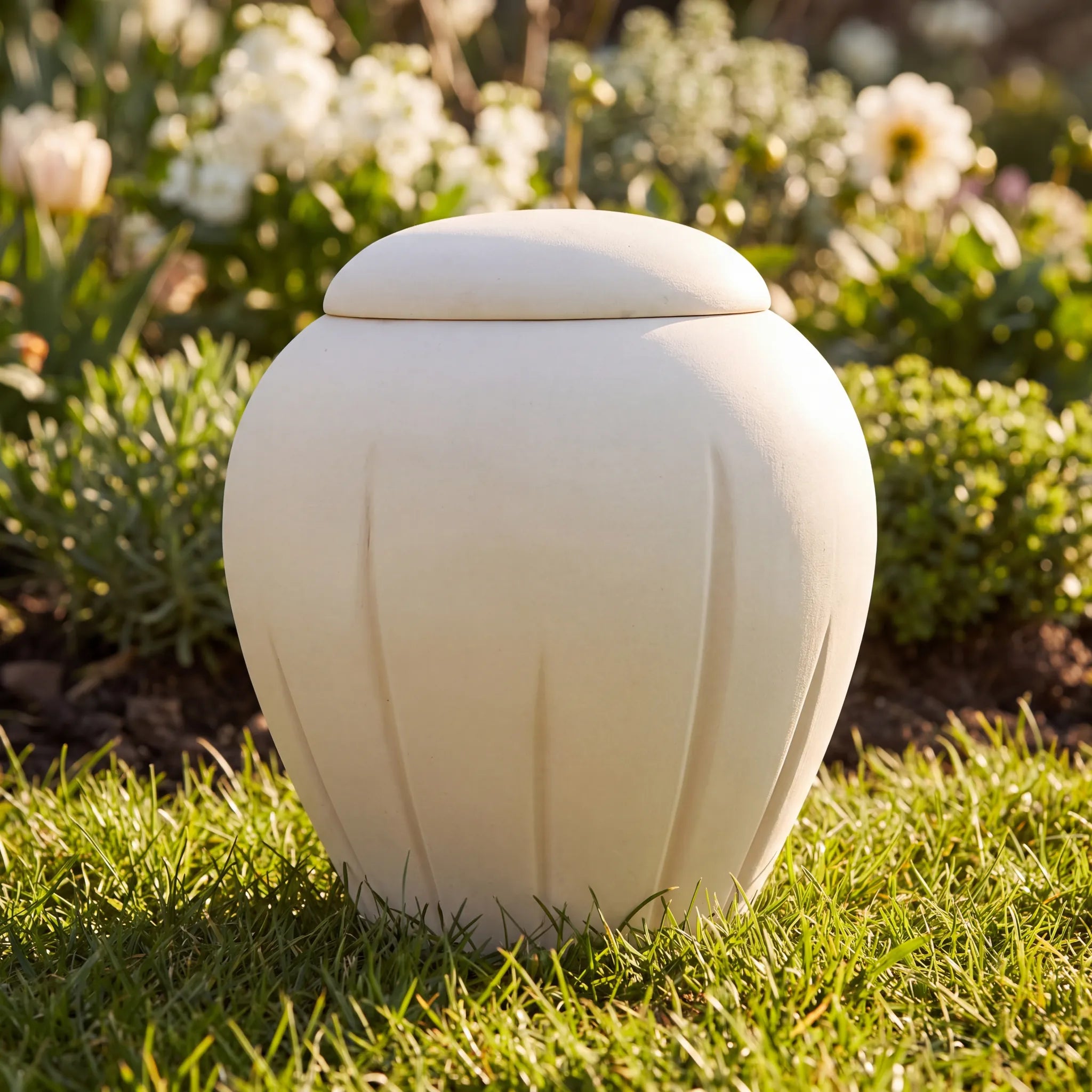 Classic Adult Biodegradable Urn for Ashes in Ivory