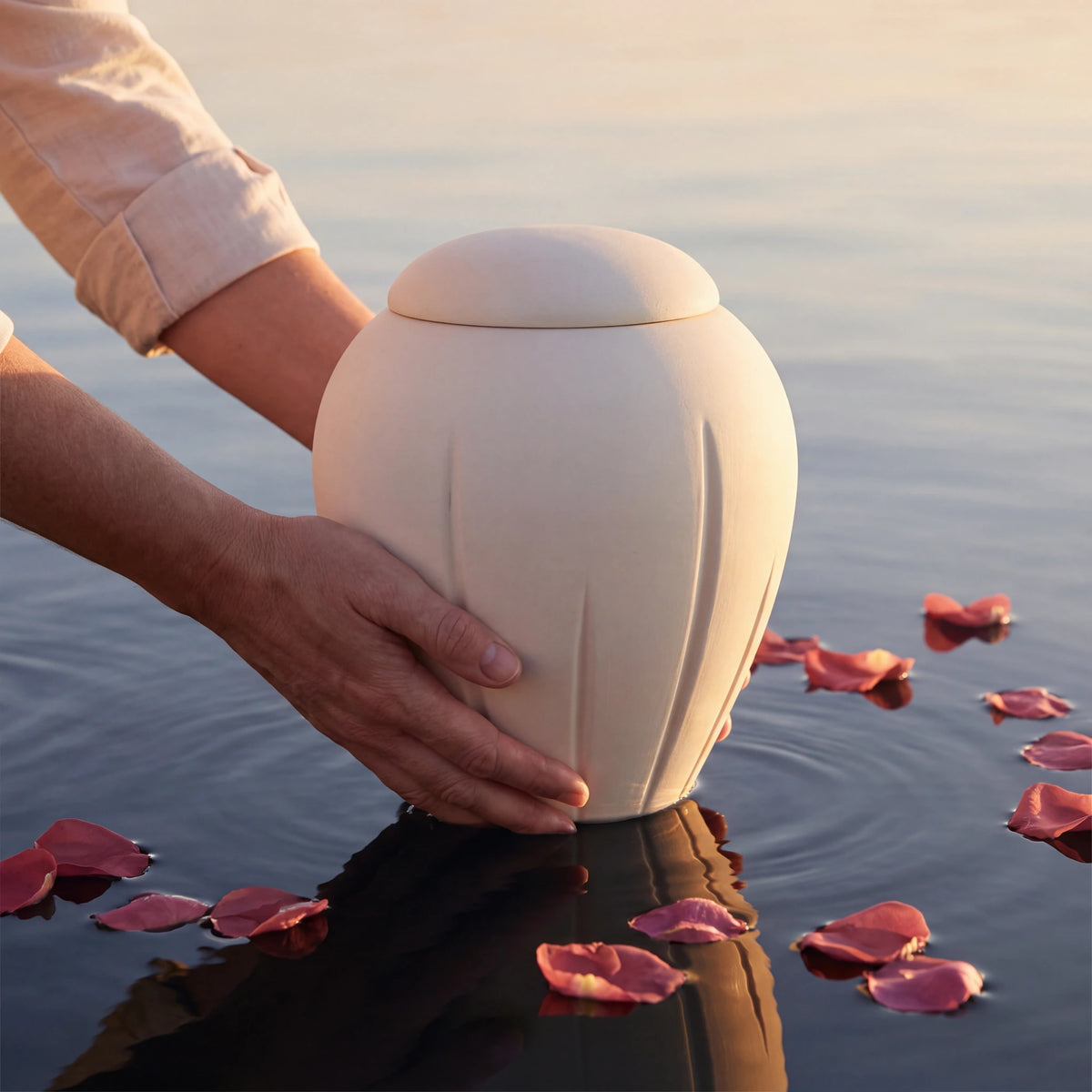 Classic Adult Biodegradable Urn for Ashes in Ivory