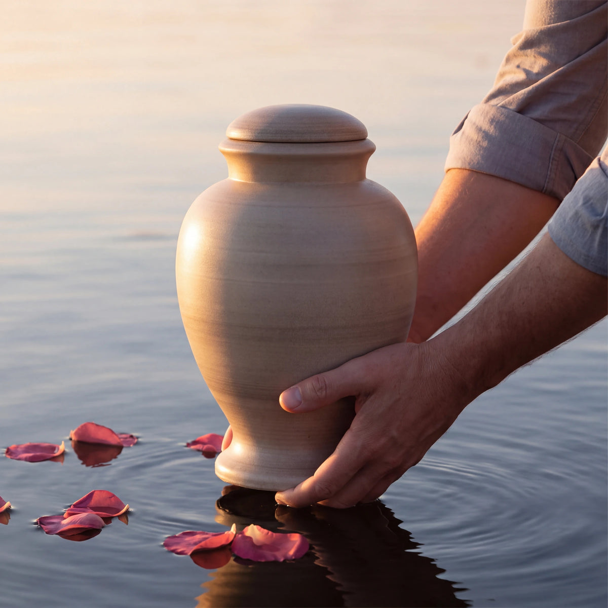 Classic Adult Biodegradable Urn for Ashes in Oak