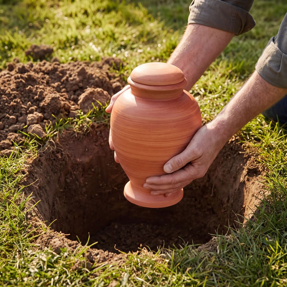 Classic Adult Biodegradable Urn for Ashes in Terracotta