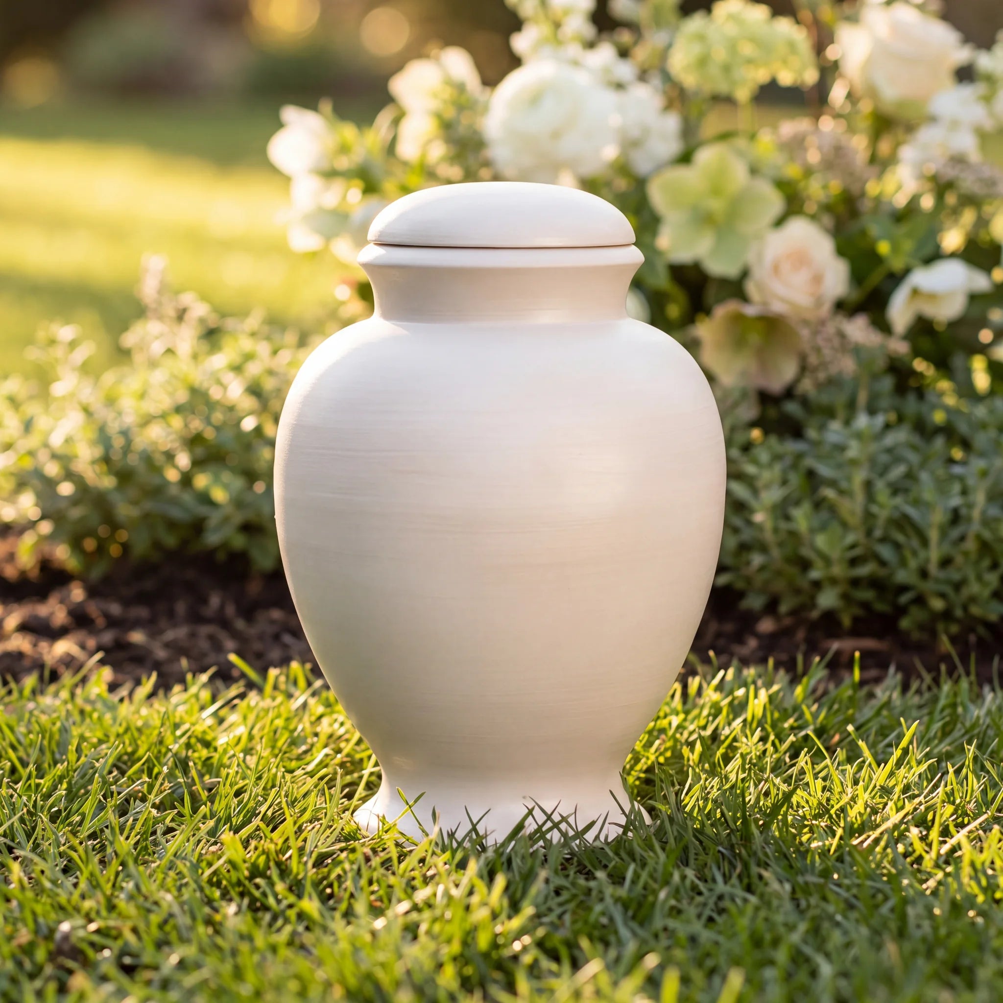 Classic Adult Biodegradable Urn for Ashes in White