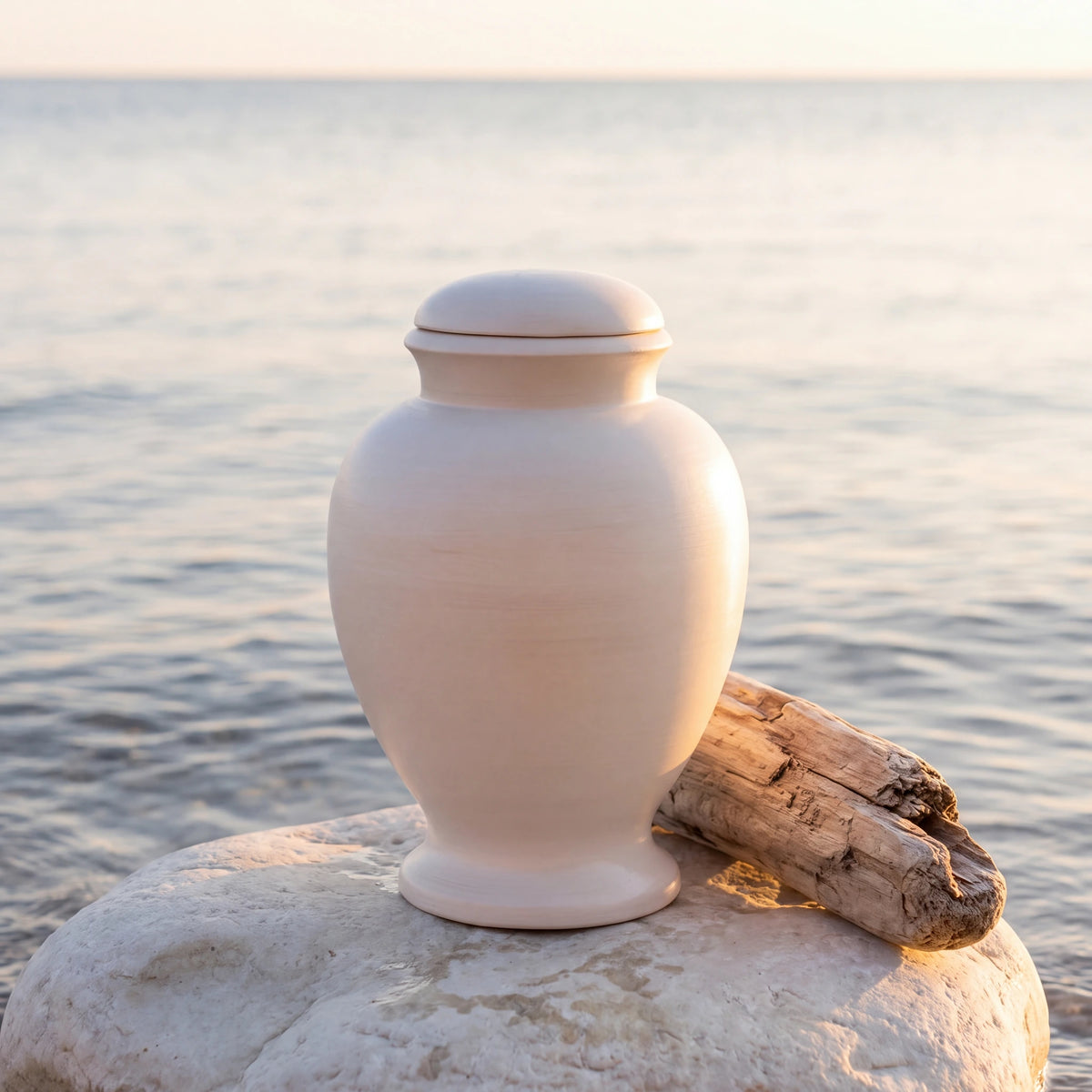 Classic Adult Biodegradable Urn for Ashes in White