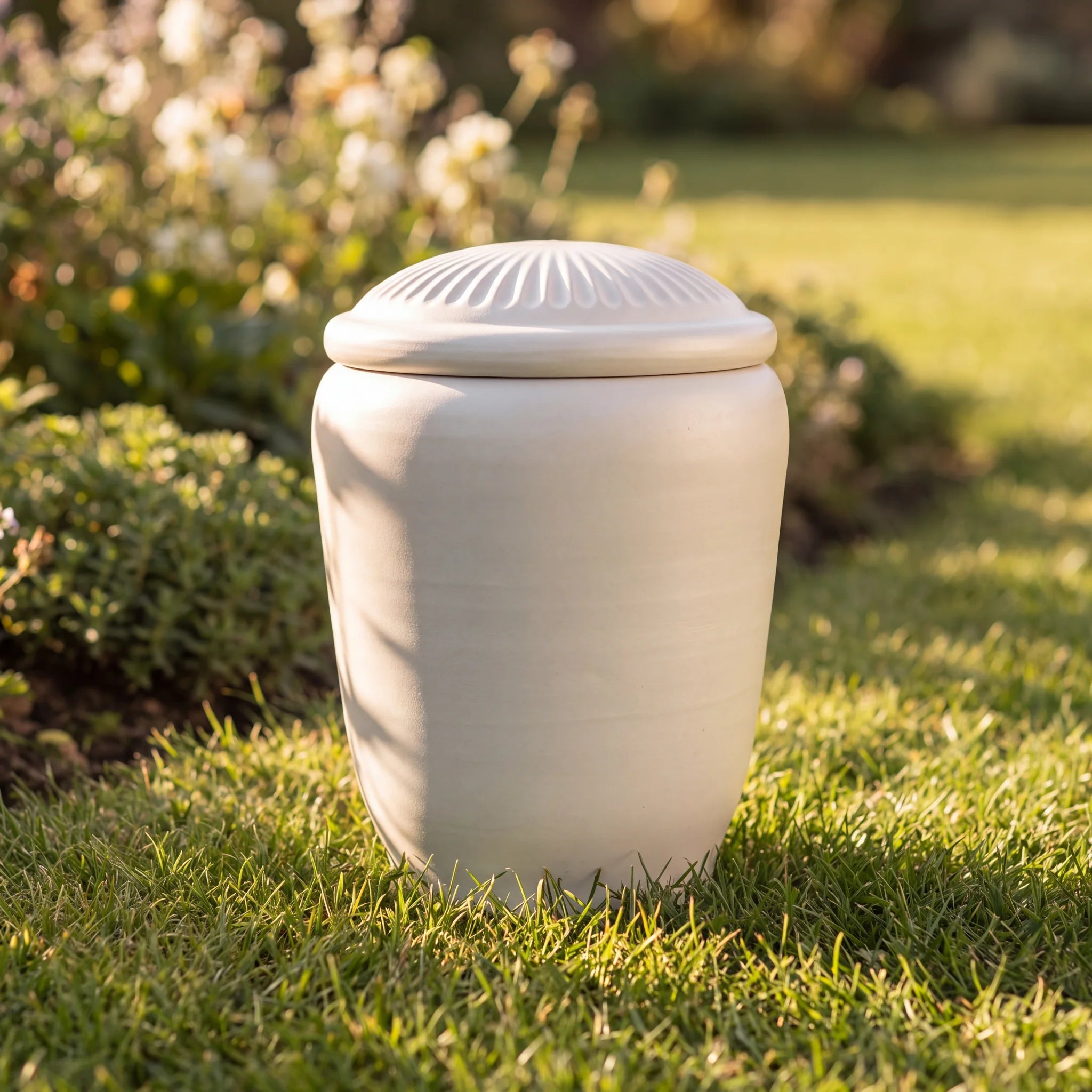 Classic Adult Biodegradable Urn for Ashes with Ivory Fluted Lid