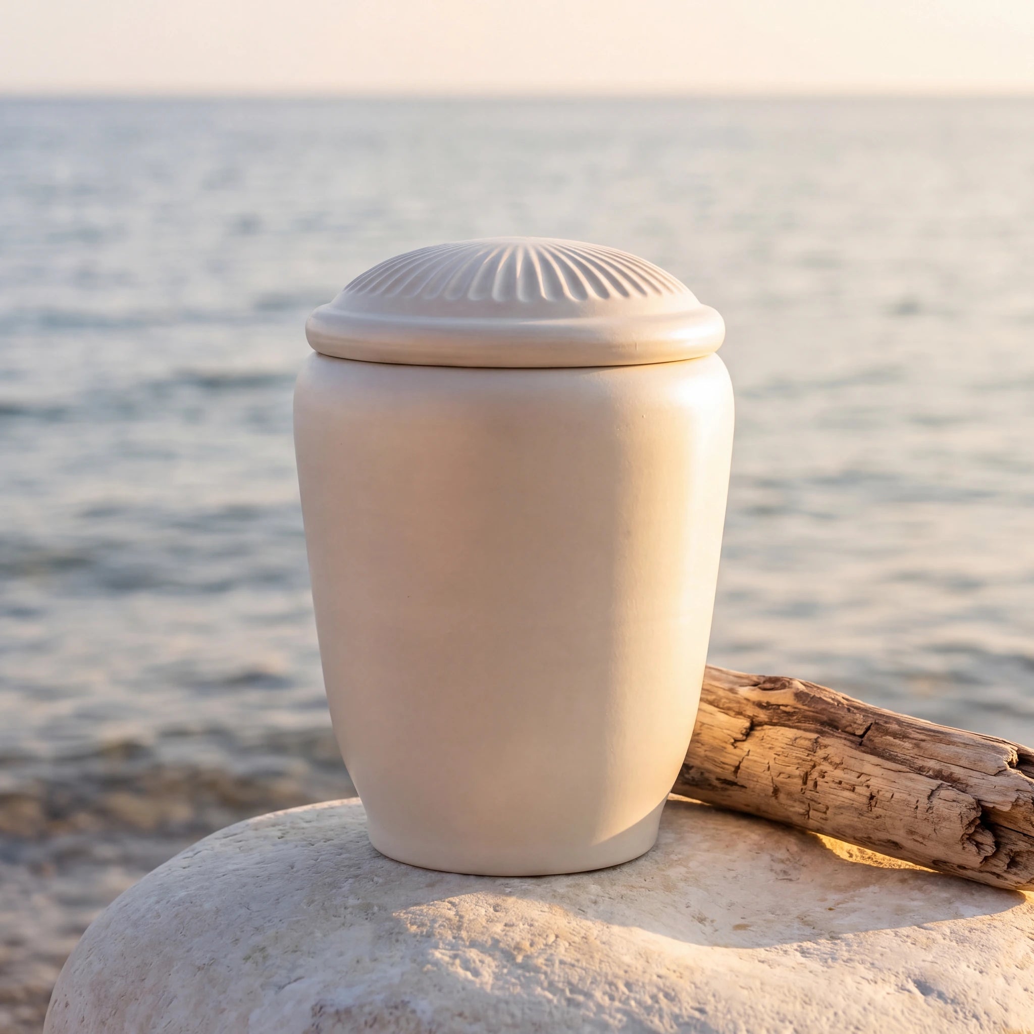 Classic Adult Biodegradable Urn for Ashes with Ivory Fluted Lid