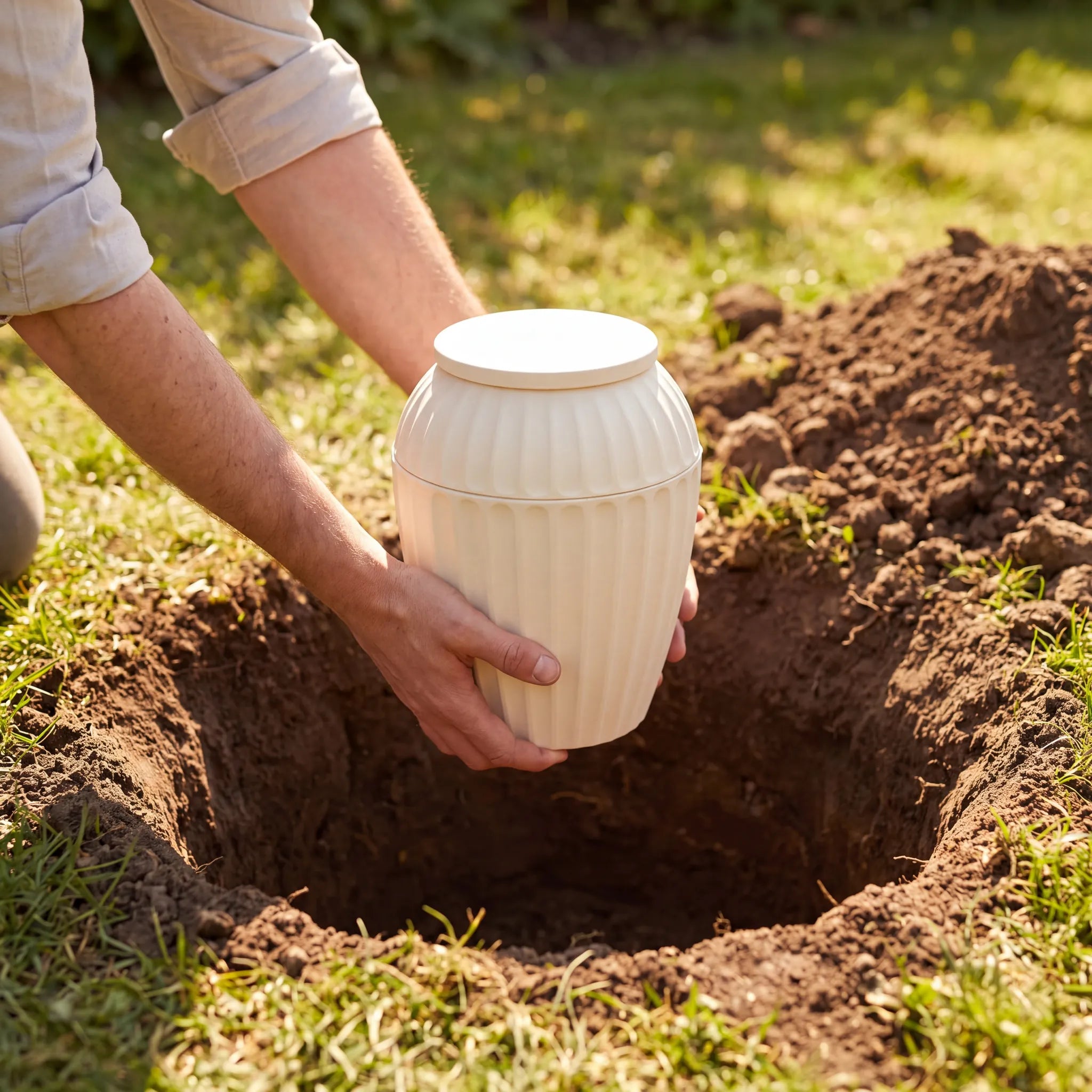 Classic Adult Biodegradable Urn for Ashes with Ivory Fluted Lid