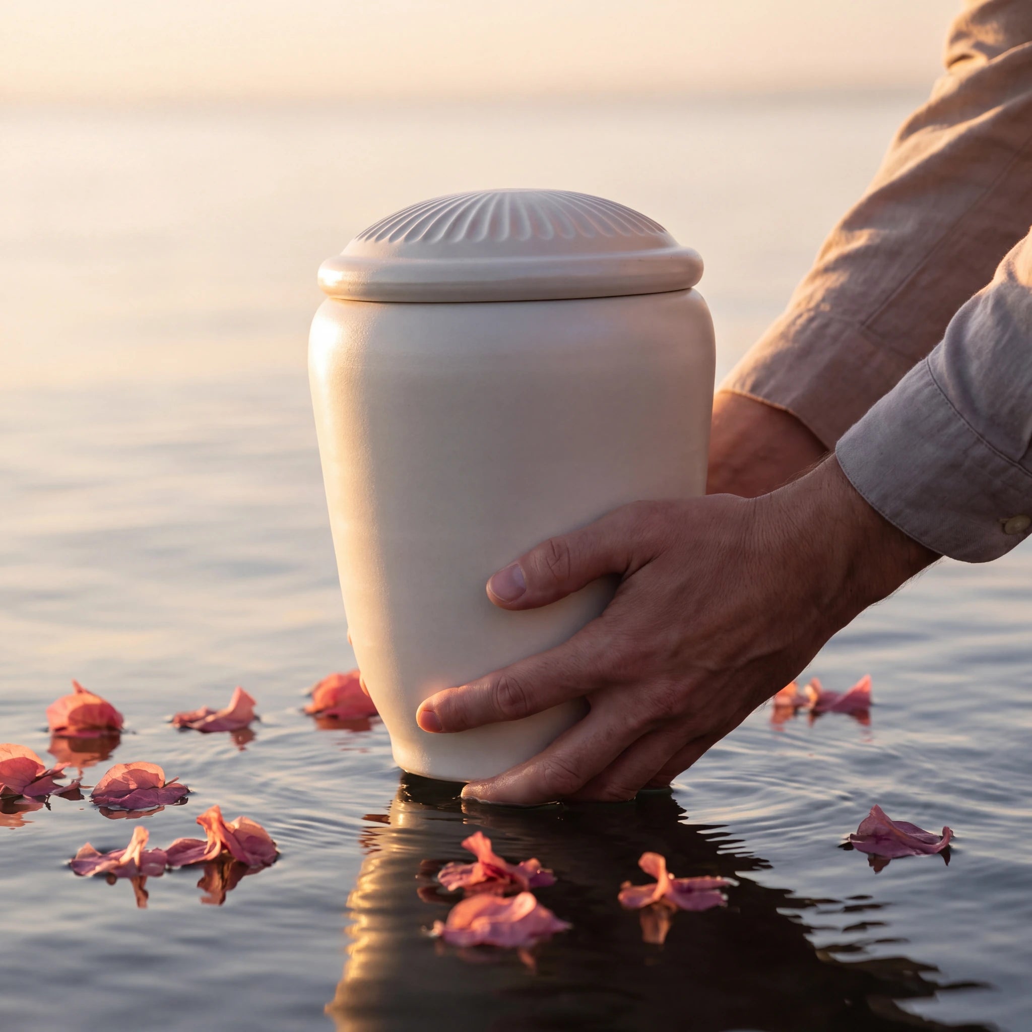 Classic Adult Biodegradable Urn for Ashes with Ivory Fluted Lid