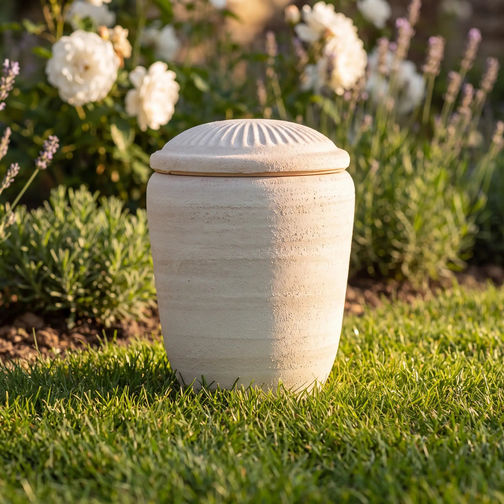 Classic Adult Biodegradable Urn for Ashes with Sand Flutted Lid