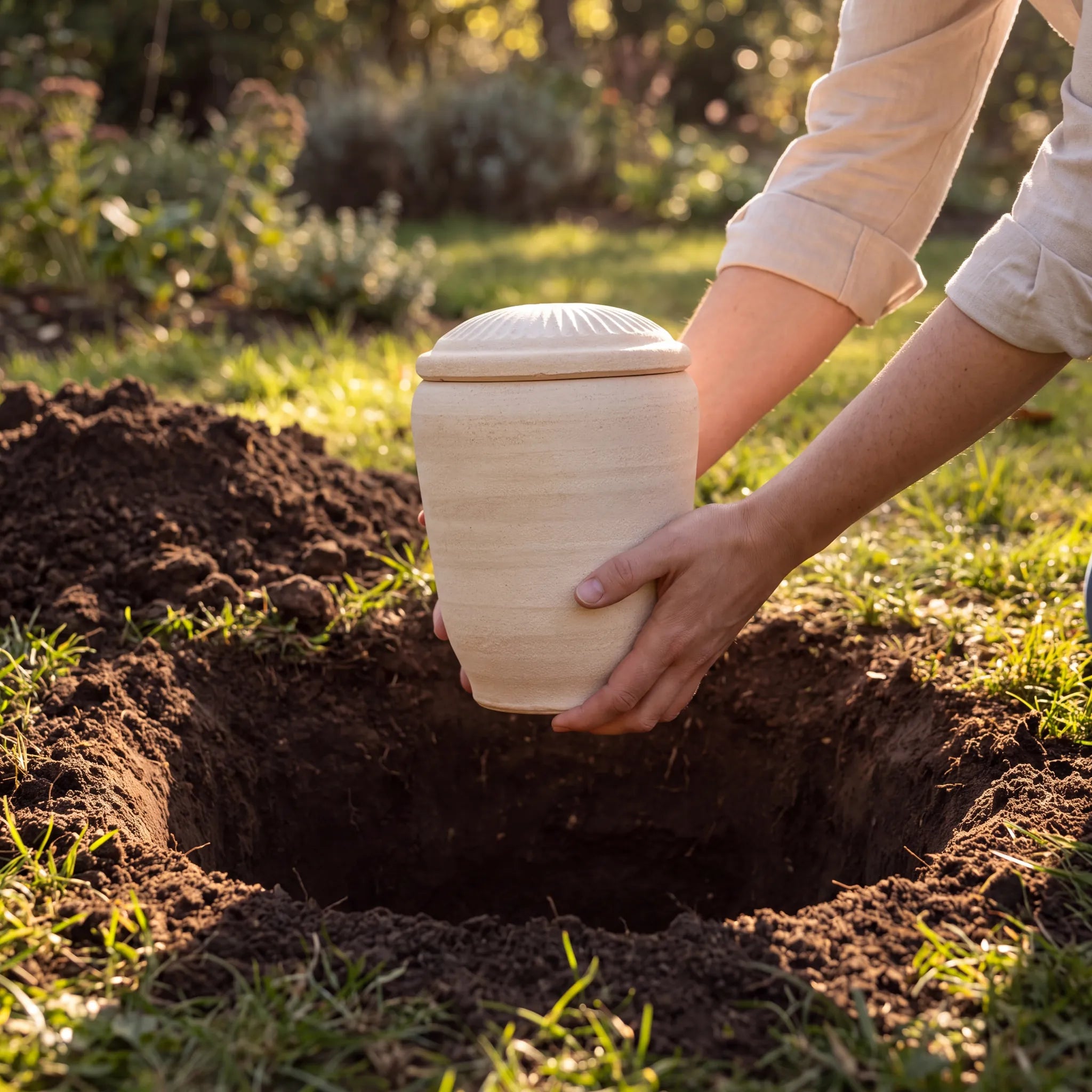 Classic Adult Biodegradable Urn for Ashes with Sand Flutted Lid