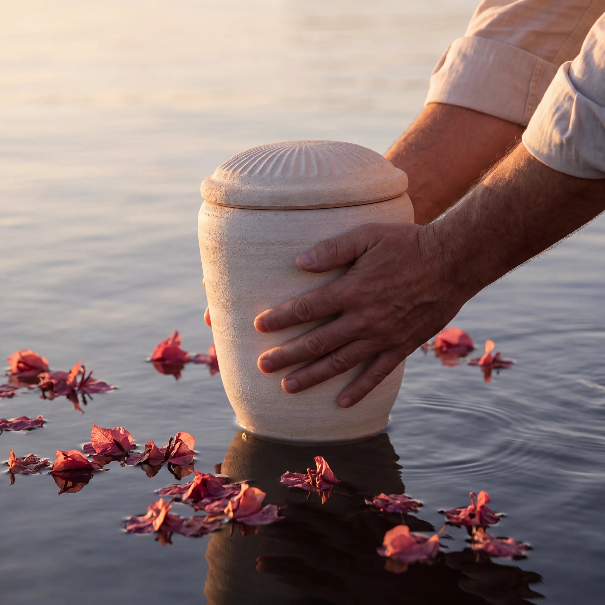 Classic Adult Biodegradable Urn for Ashes with Sand Flutted Lid