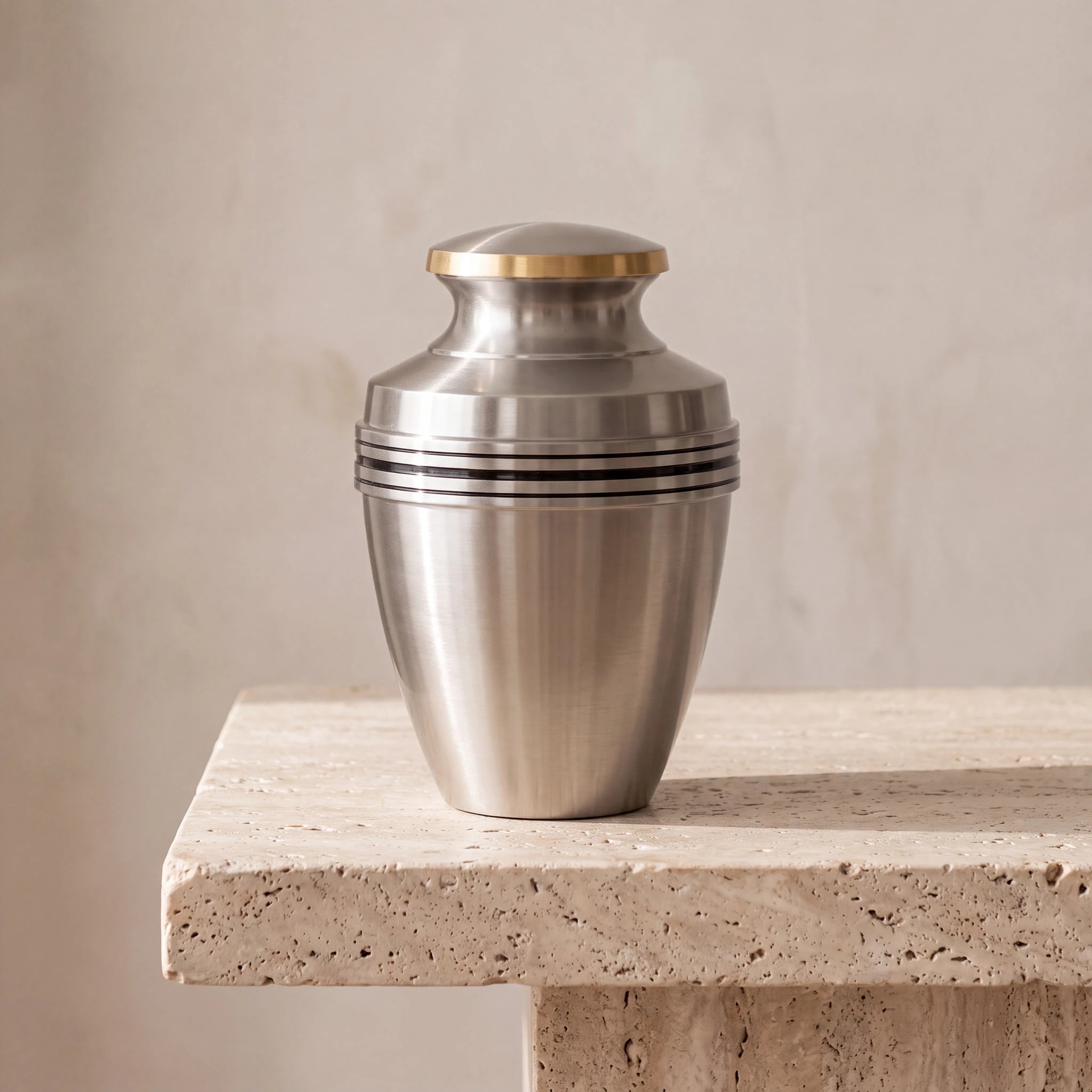 Classic Band Metal Adult Cremation Urn for Ashes in Brushed Silver and Gold