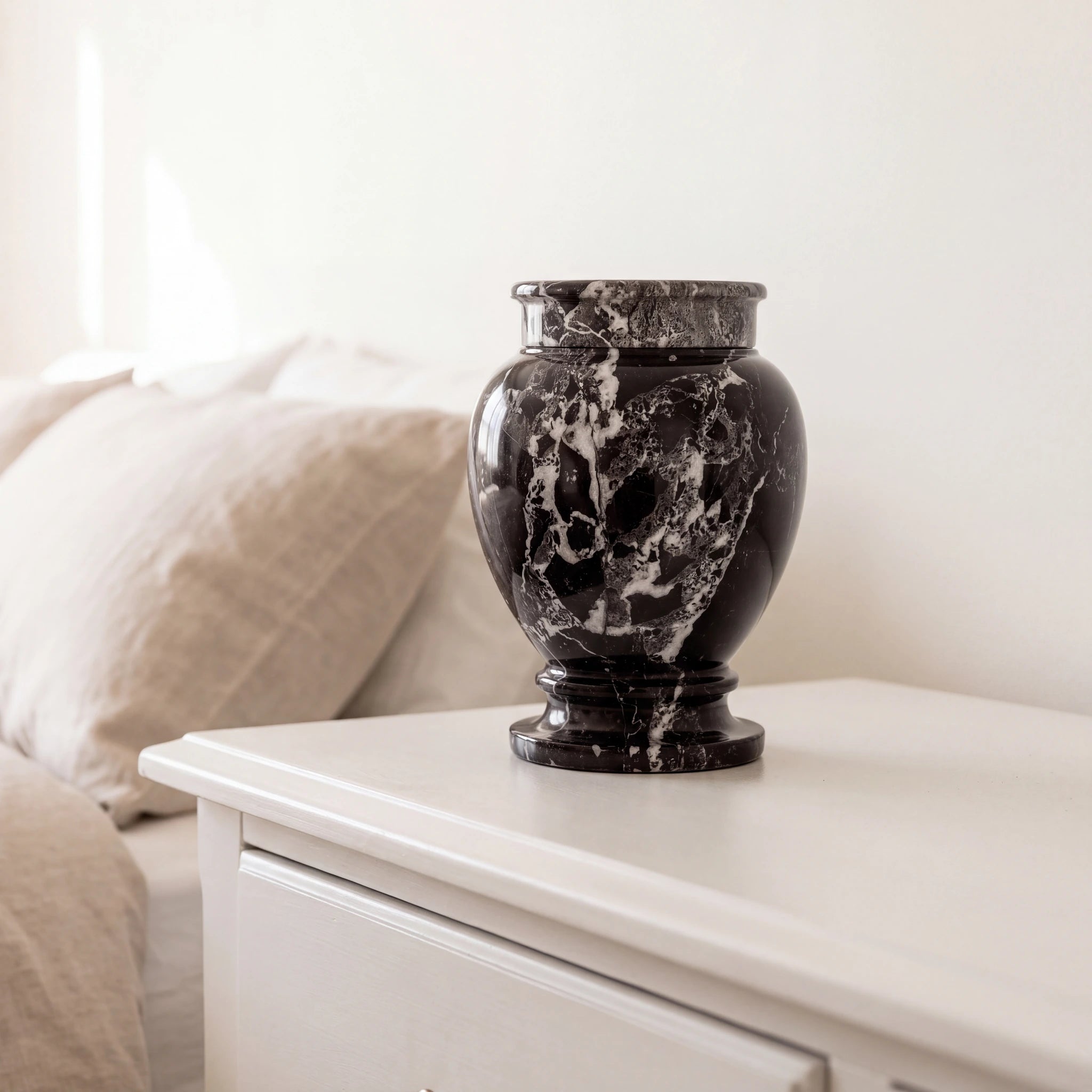 Classic Marble Adult Cremation Urn for Ashes in Black & White