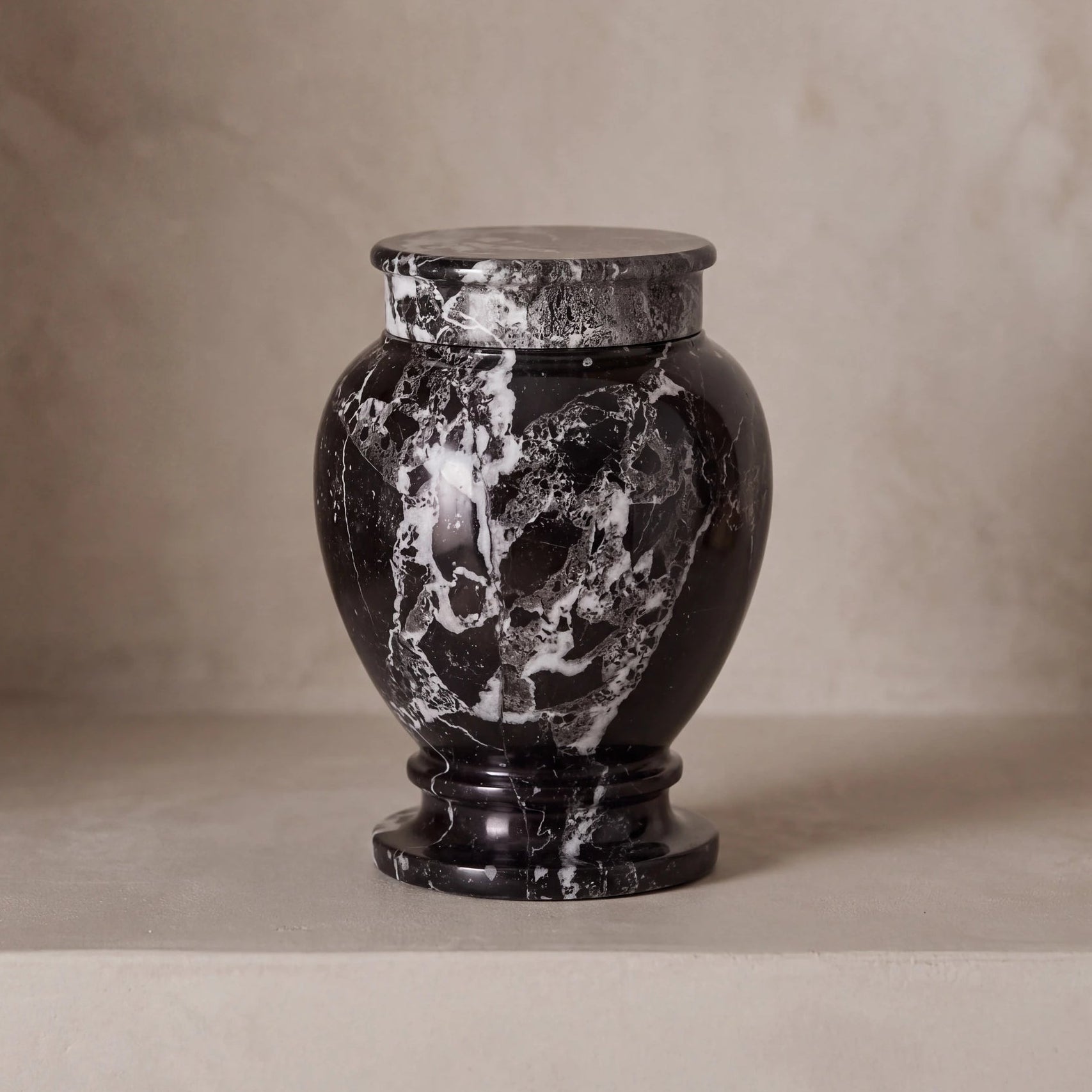 Classic Marble Adult Cremation Urn for Ashes in Black & White