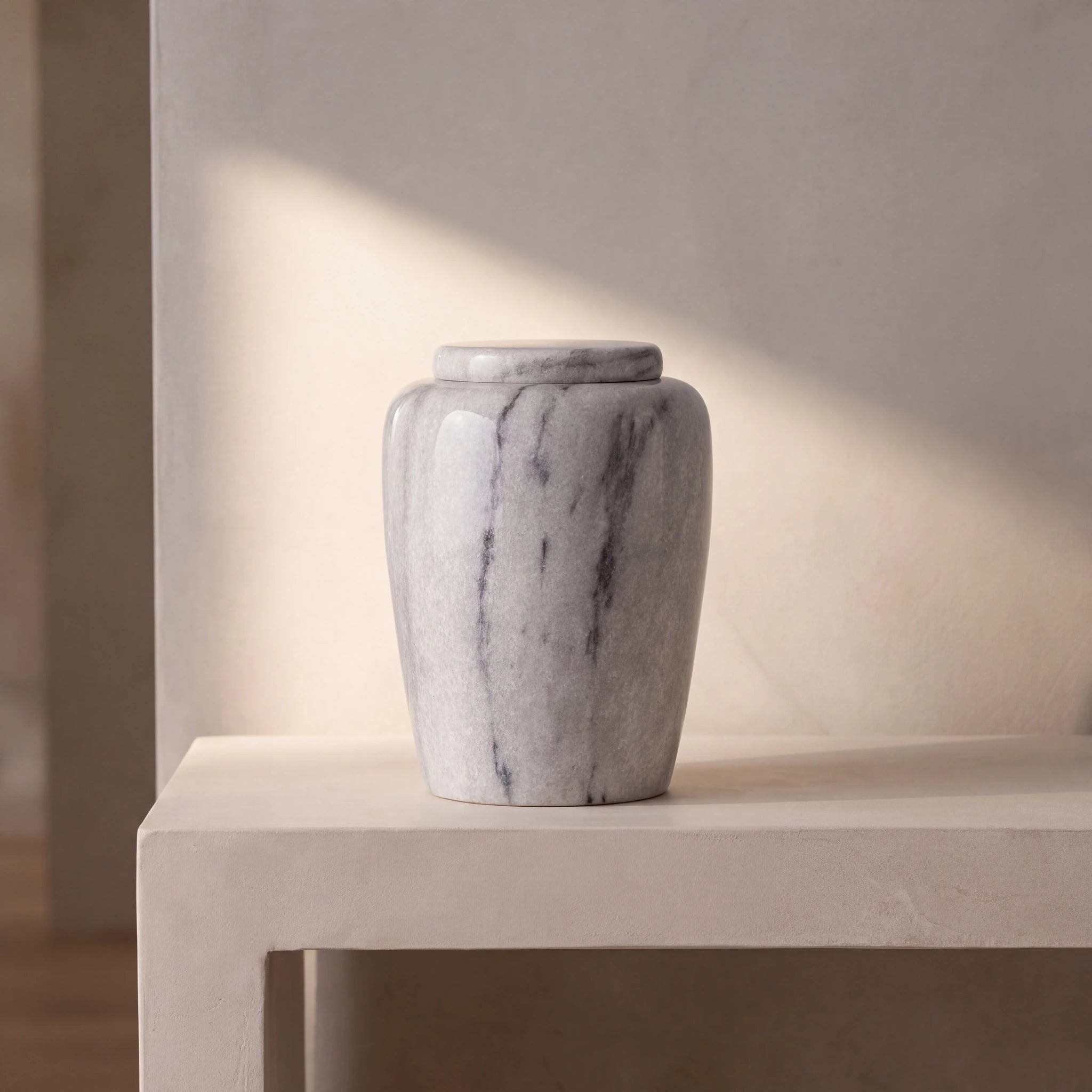 Classic Marble Adult Cremation Urn for Ashes in Light Grey