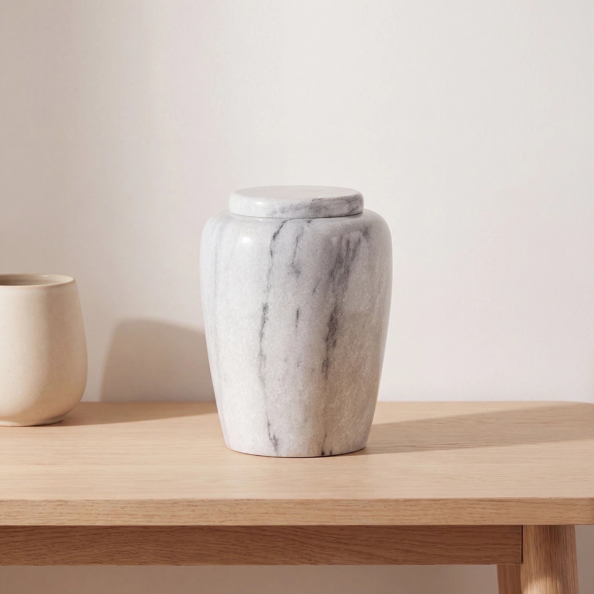Classic Marble Adult Cremation Urn for Ashes in Light Grey