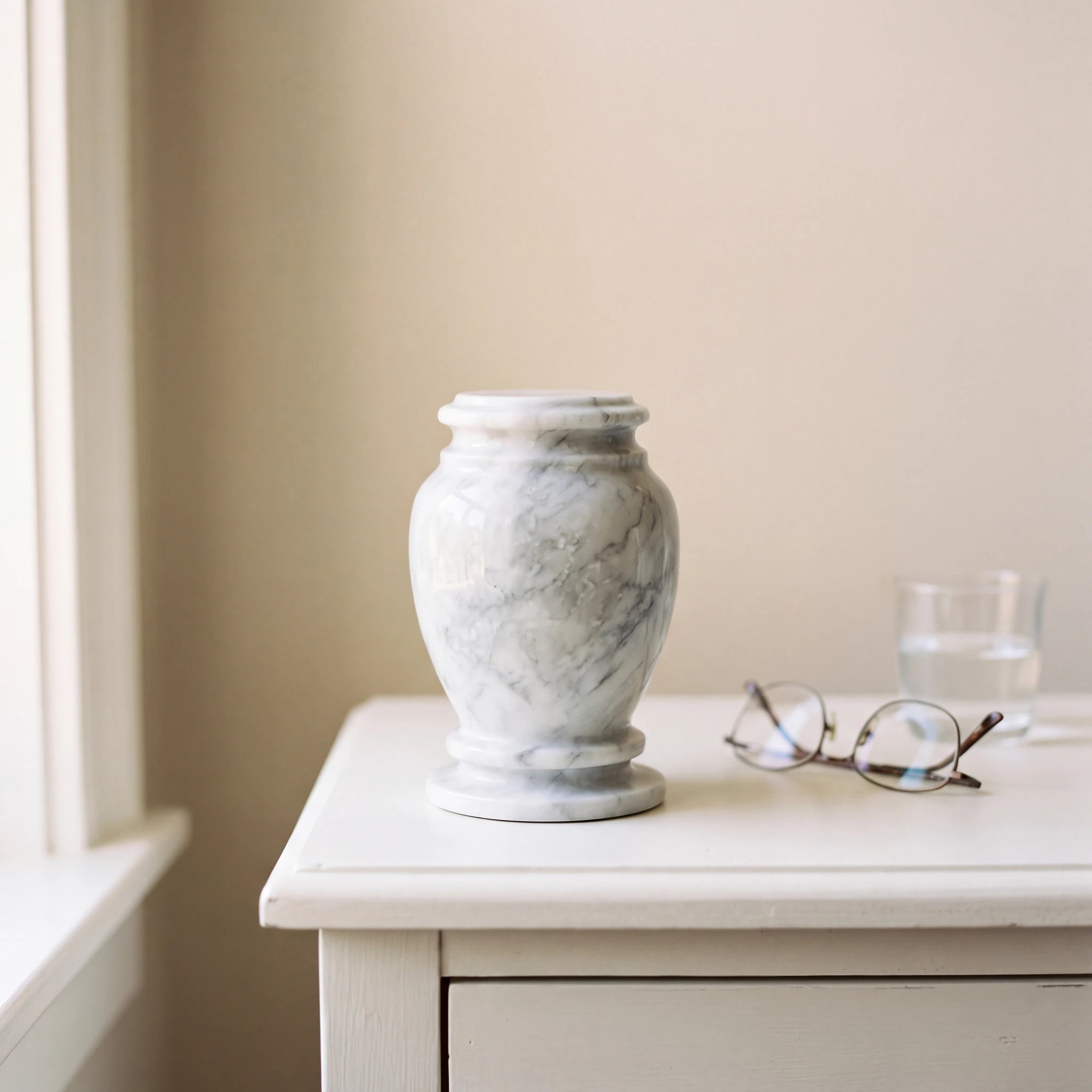 Classic-Marble-Keepsake-Urn-for-Ashes-in-Grey-keepsake_bedside_glasses