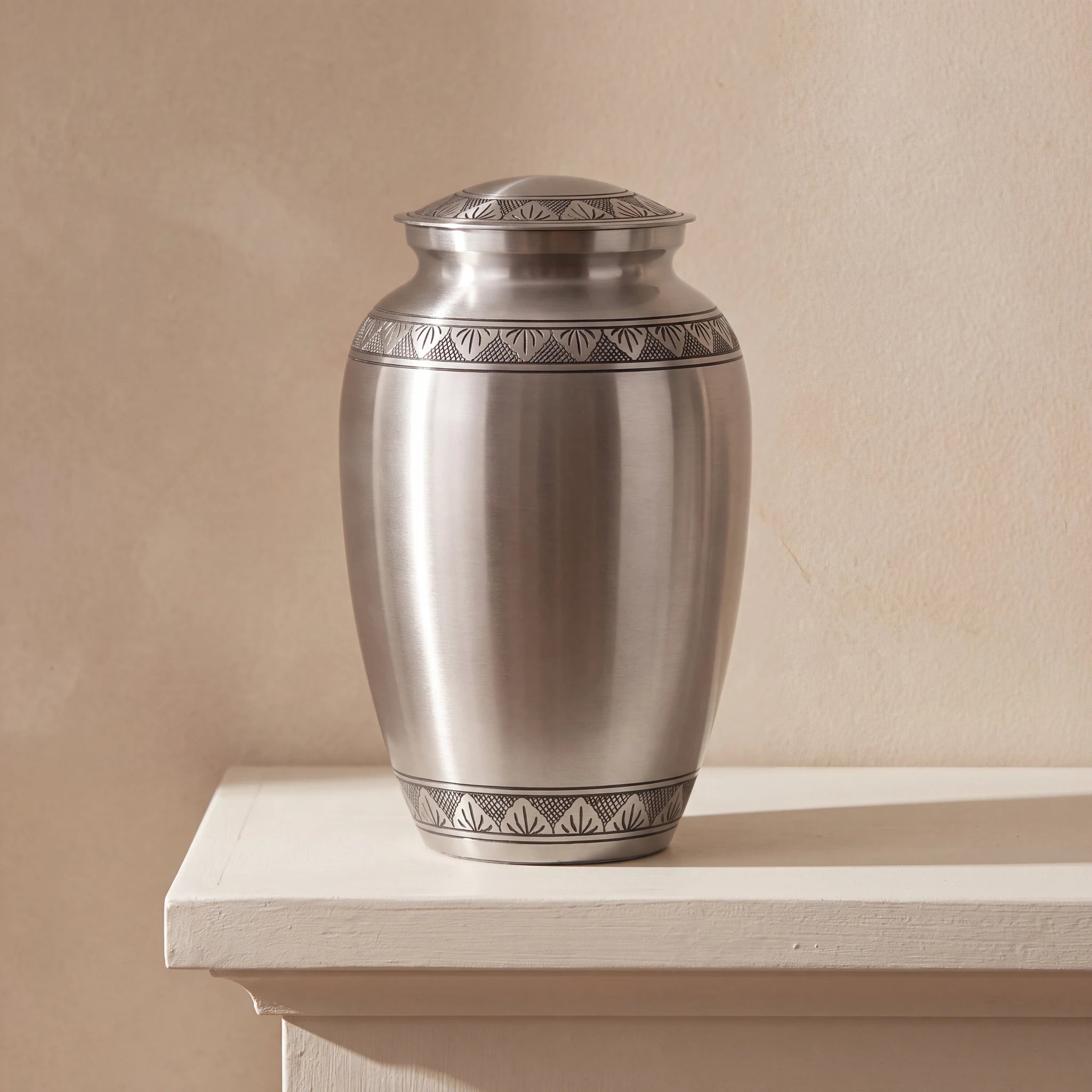 Classic Metal Adult Cremation Urn for Ashes in Brushed Silver