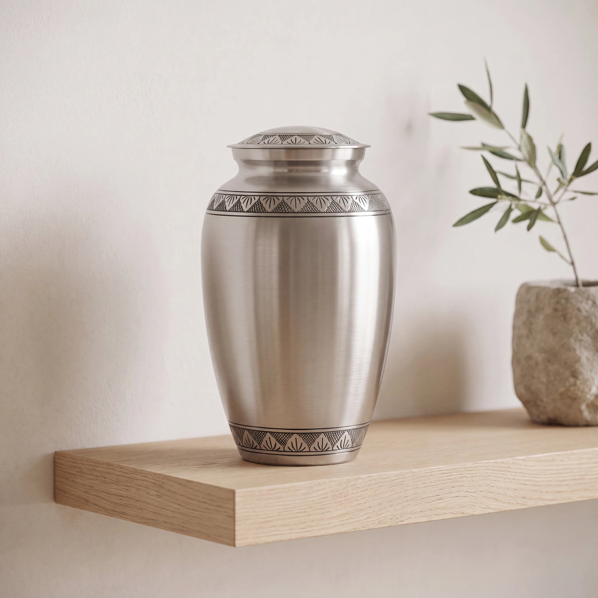 Classic Metal Adult Cremation Urn for Ashes in Brushed Silver