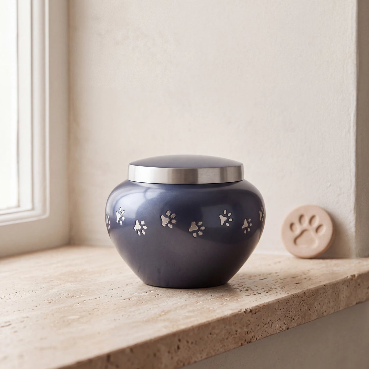 Classic-Pawprints-Pet-Urn-for-Ashes-in-Midnight-Blue-Silver-Small-pet_paw_token