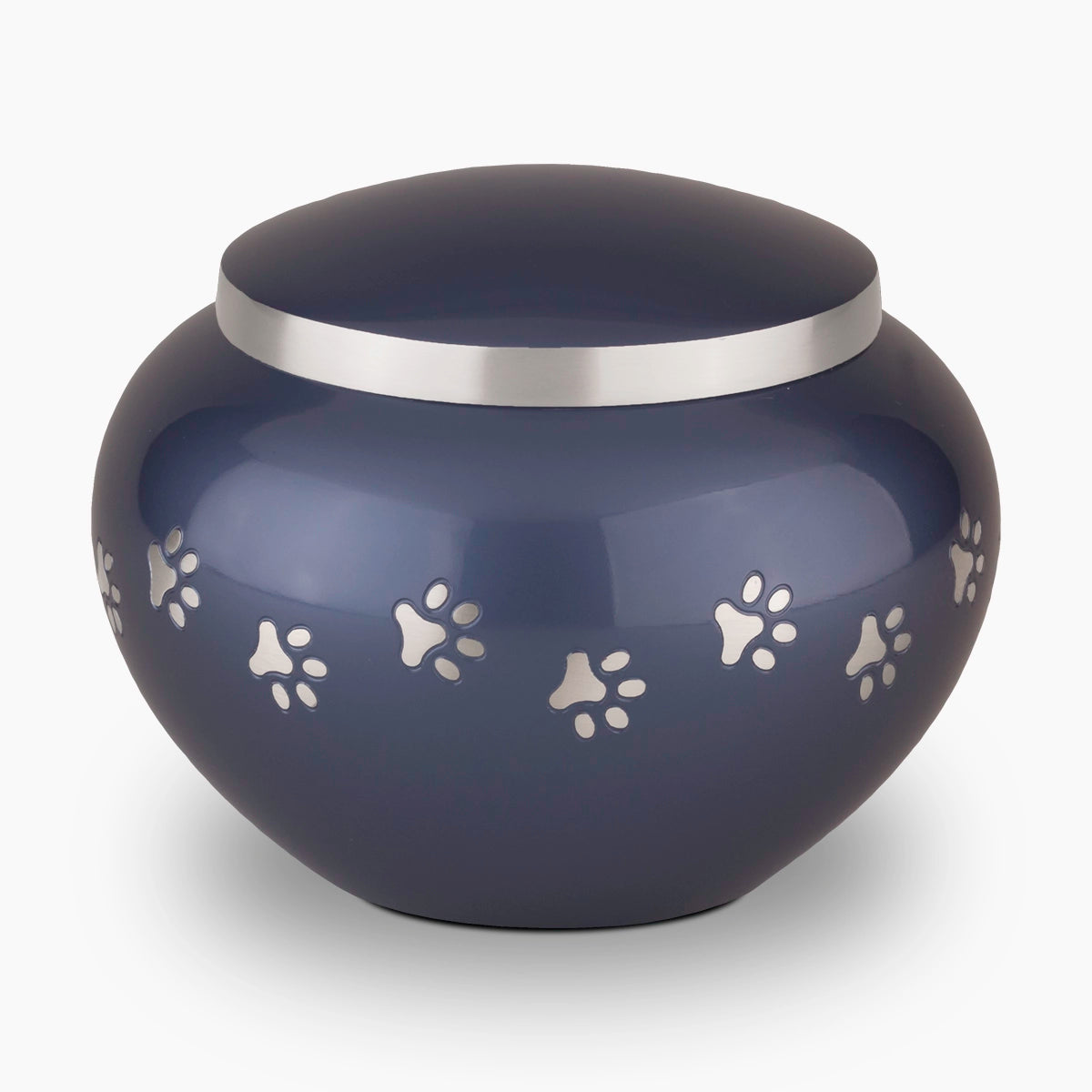 Classic Pawprints Pet Urn for Ashes in Midnight Blue and Silver Large