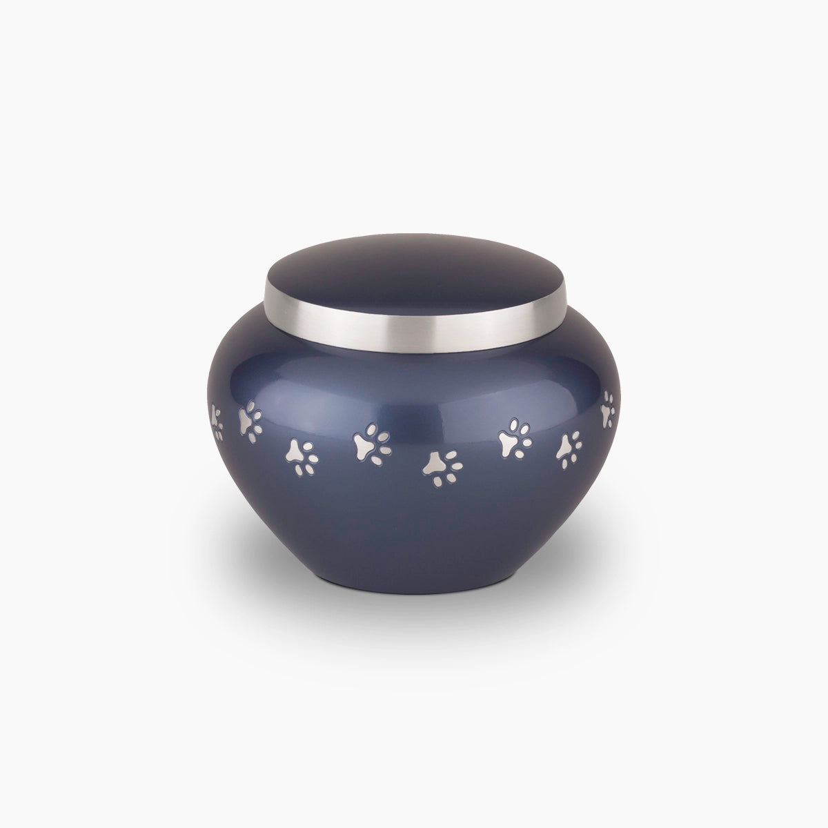 Classic Pawprints Pet Urn for Ashes in Midnight Blue and Silver Small