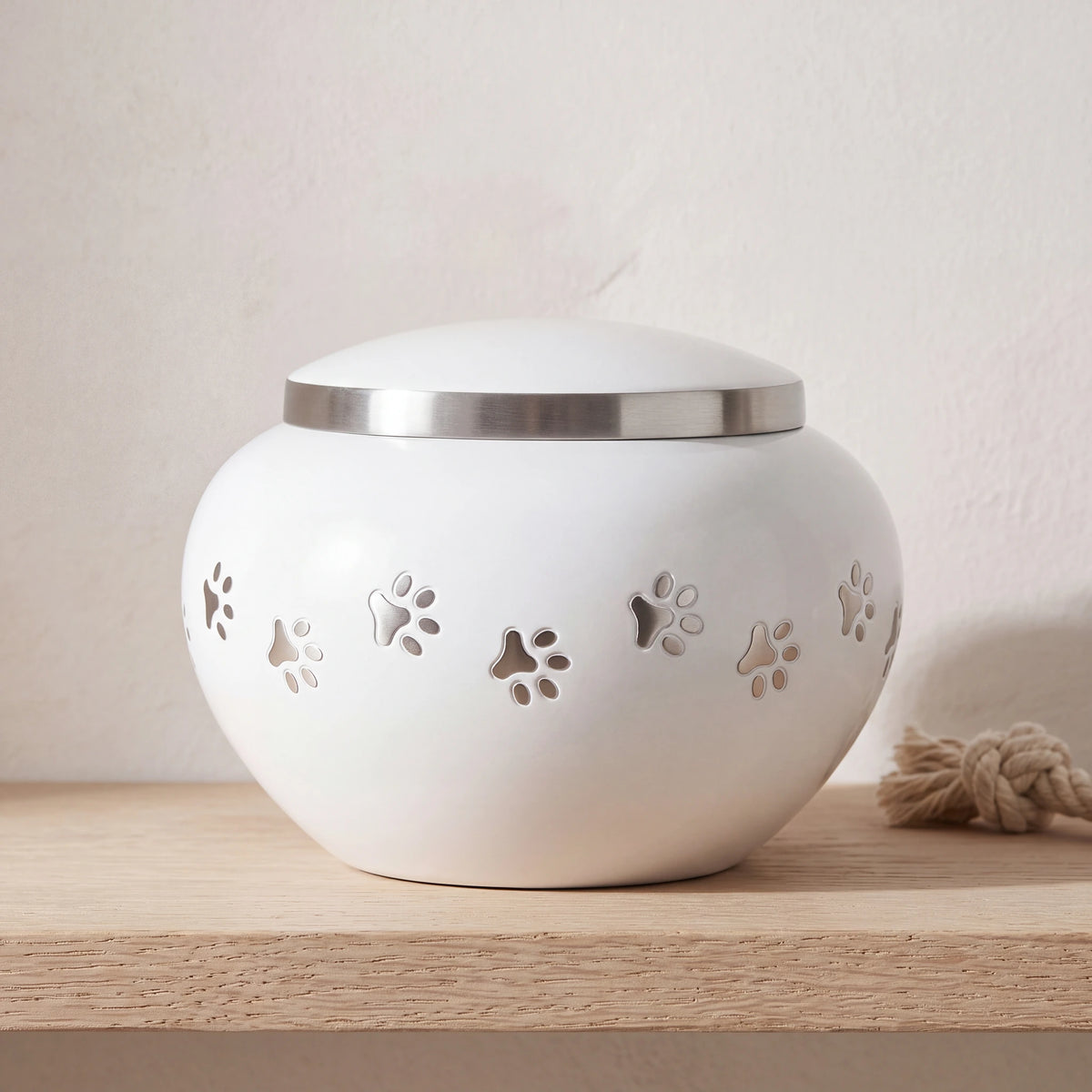 Classic-Pawprints-Pet-Urn-for-Ashes-in-White-Silver-Large-pet_soft_toy_shelf