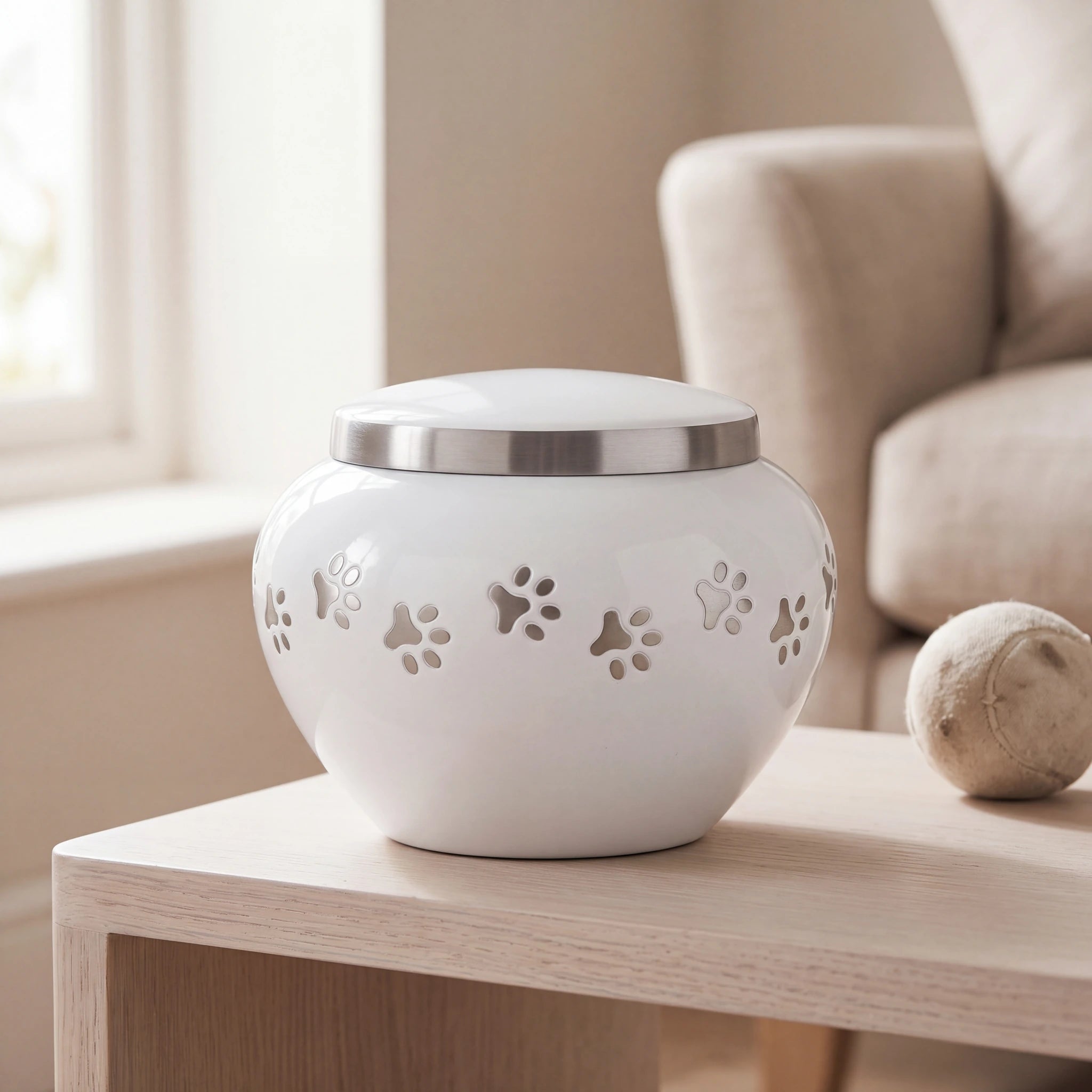 Classic-Pawprints-Pet-Urn-for-Ashes-in-White-Silver-Medium-pet_reading_nook