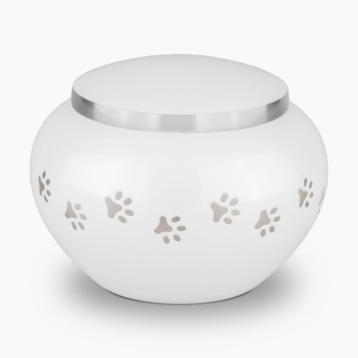 Classic Pawprints Pet Urn for Ashes in White and Silver Large