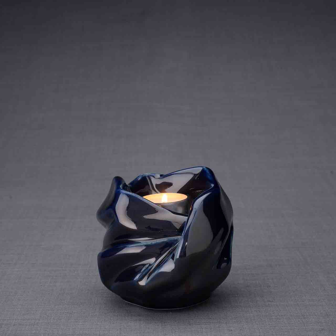 Comfort Candle Keepsake Urn in Metallic Blue Dark Background