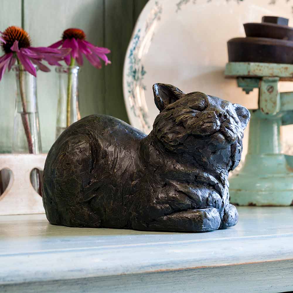 Contented Cat Urn for Ashes Kitchen in Daylight