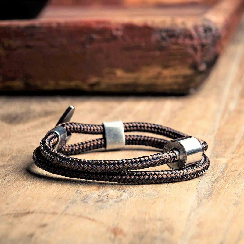 Corded Ashes Bracelet for Men in Brown on Wooden Surface