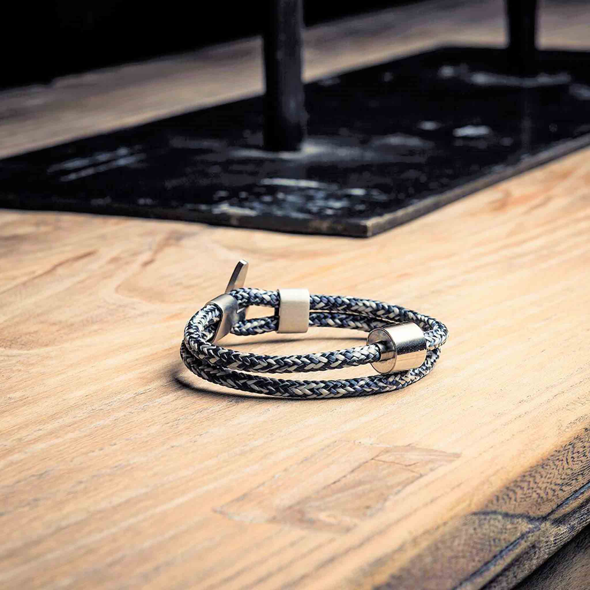 Corded Ashes Bracelet for Men in Denim Blue on Surface