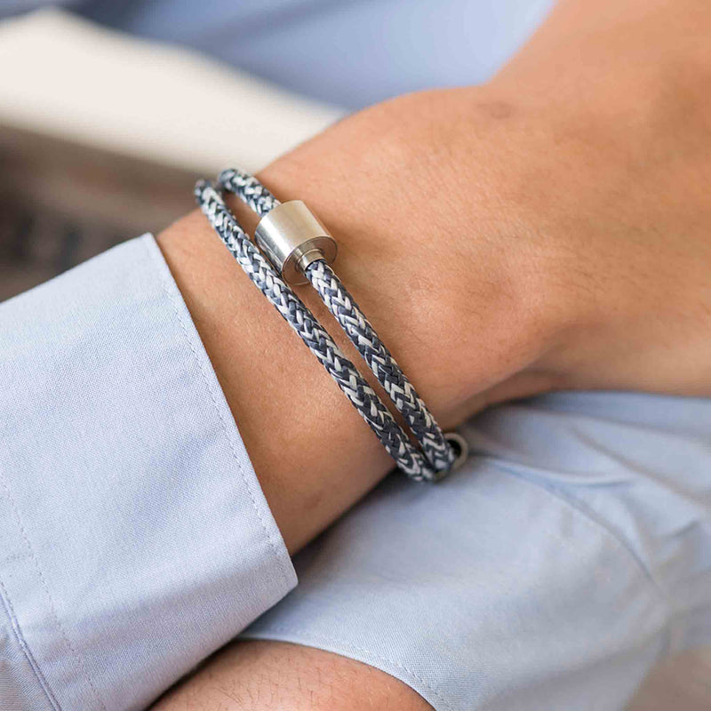 Corded Ashes Bracelet for Men in Denim Blue on Wrist Smart