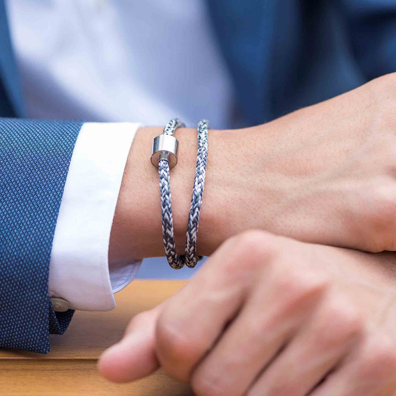 Corded Ashes Bracelet for Men in Denim Blue on Wrist