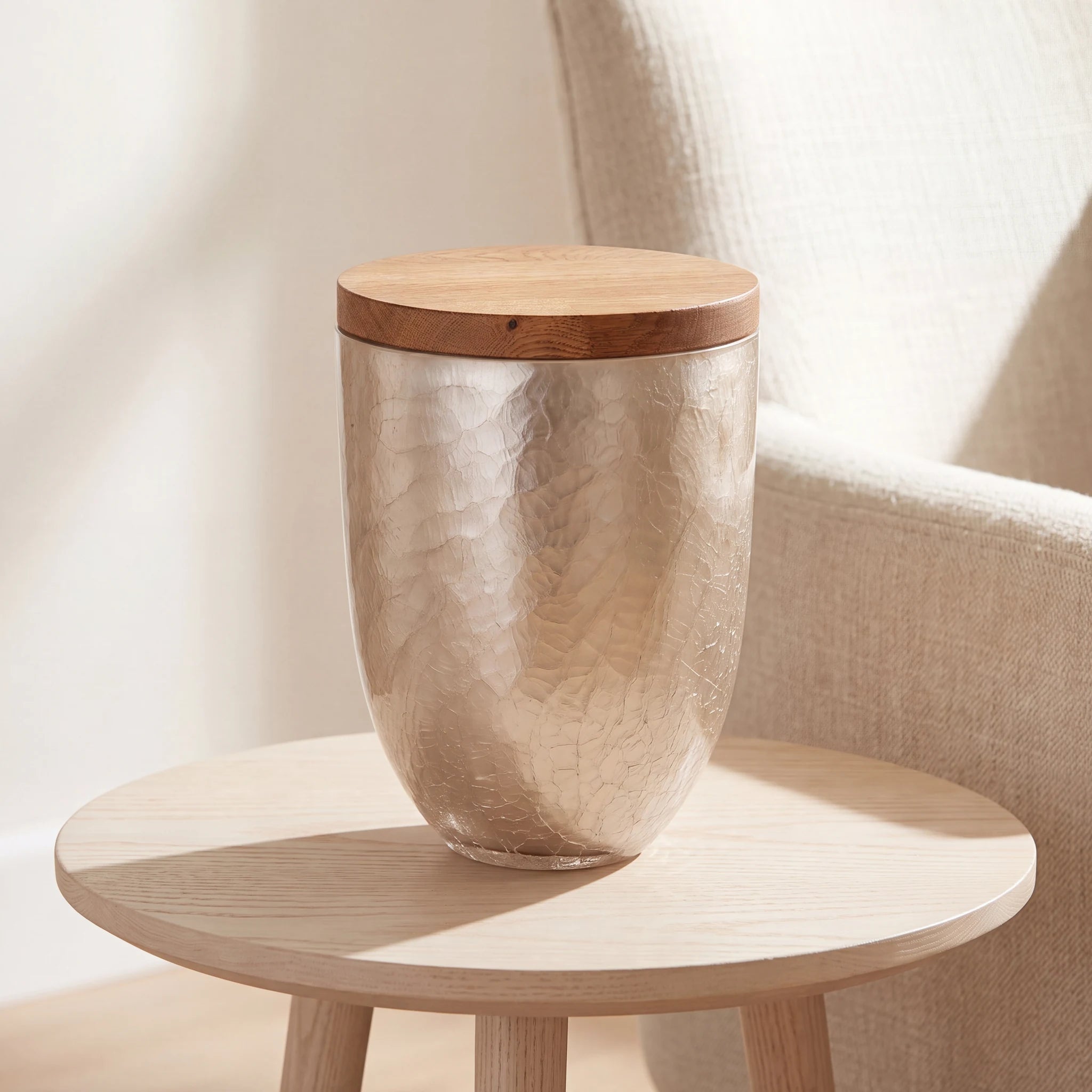 Crystal Adult Cremation Urn for Ashes with Oak Lid in Cappuccino