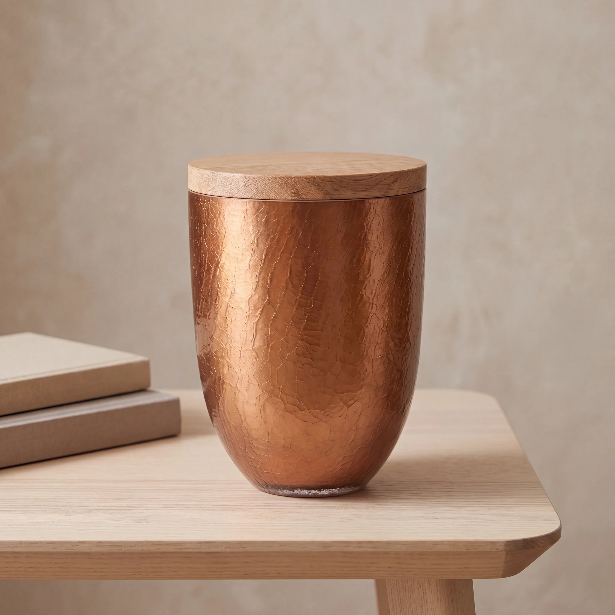 Crystal Adult Cremation Urn for Ashes with Oak Lid in Copper