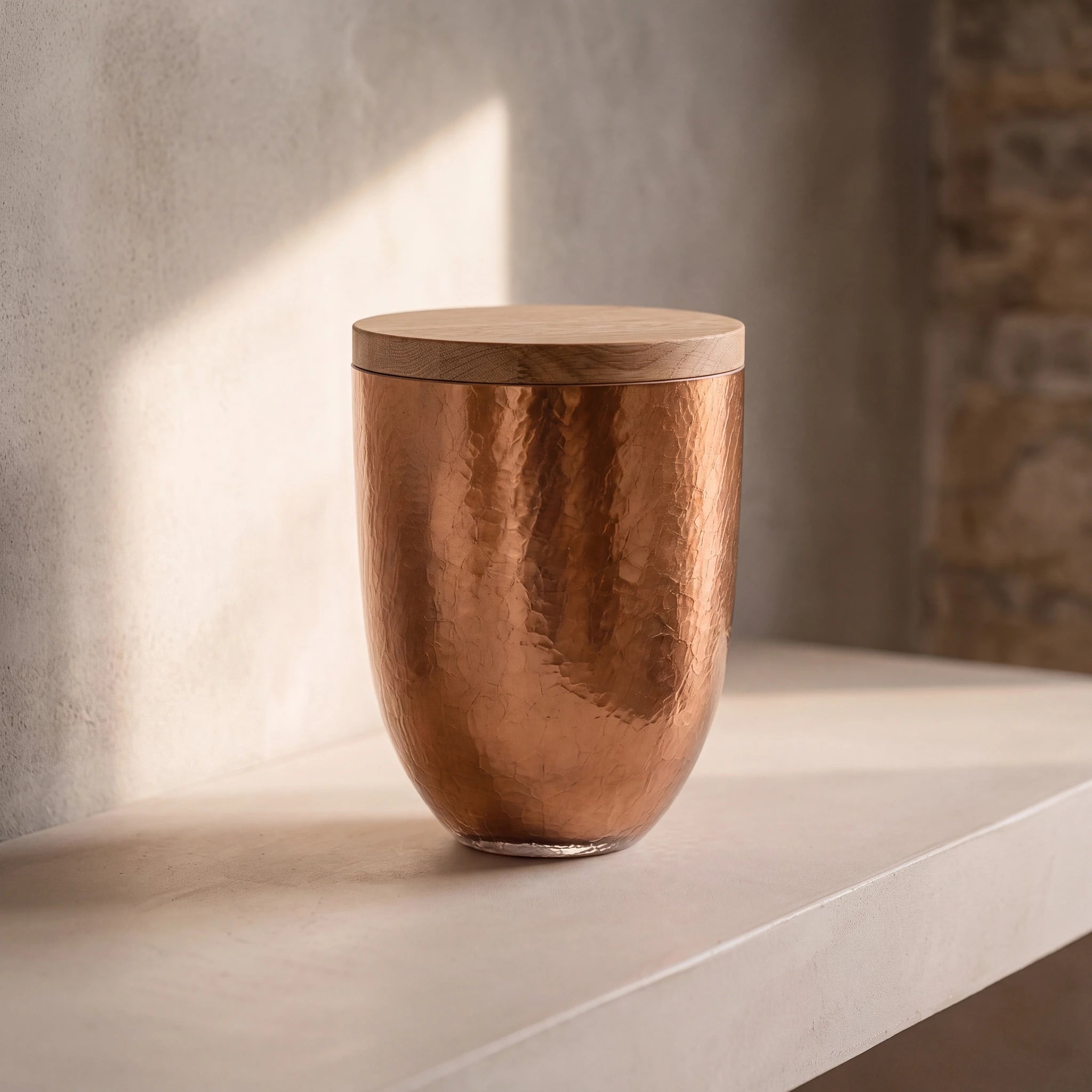 Crystal Adult Cremation Urn for Ashes with Oak Lid in Copper