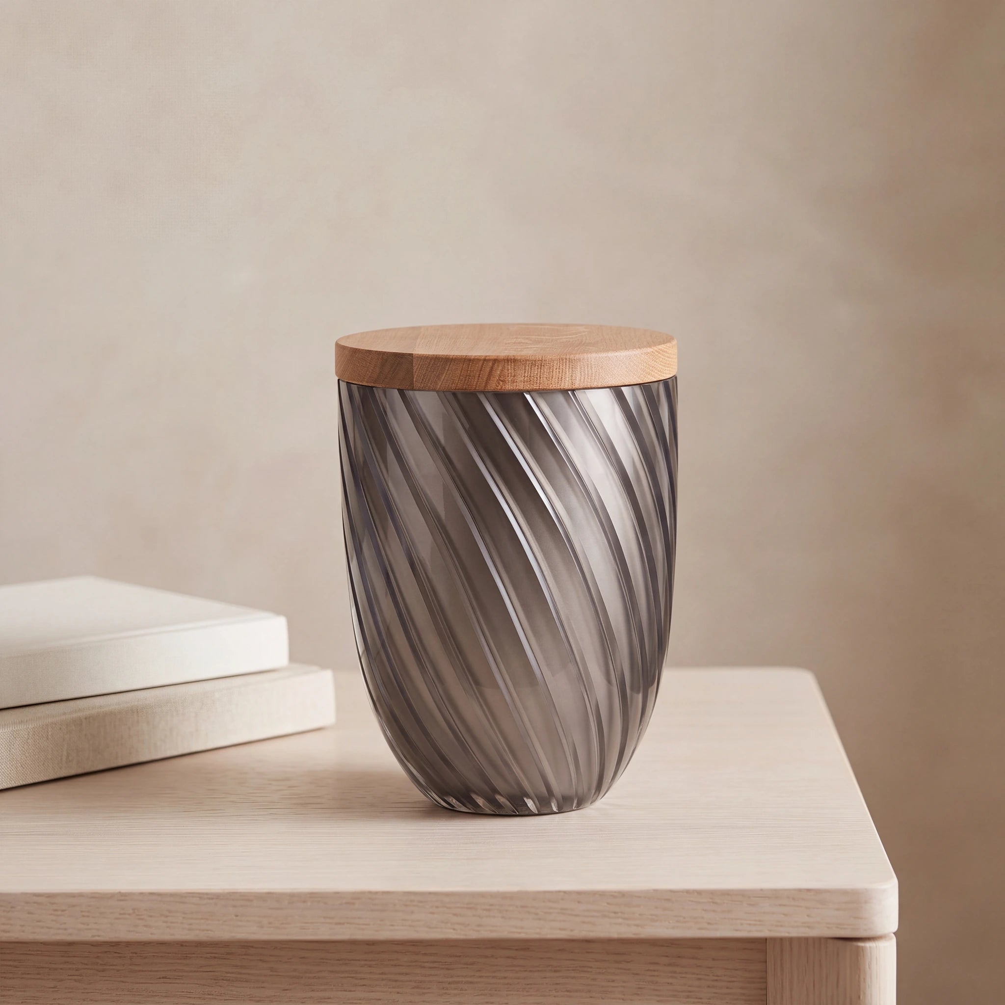 Crystal Adult Cremation Urn for Ashes with Oak Lid in Smoke Grey