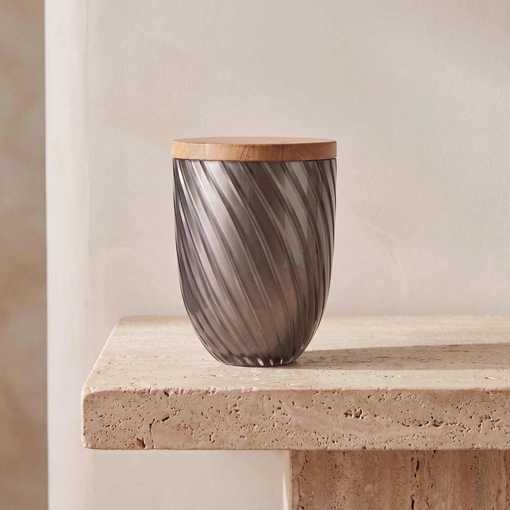 Crystal Adult Cremation Urn for Ashes with Oak Lid in Smoke Grey