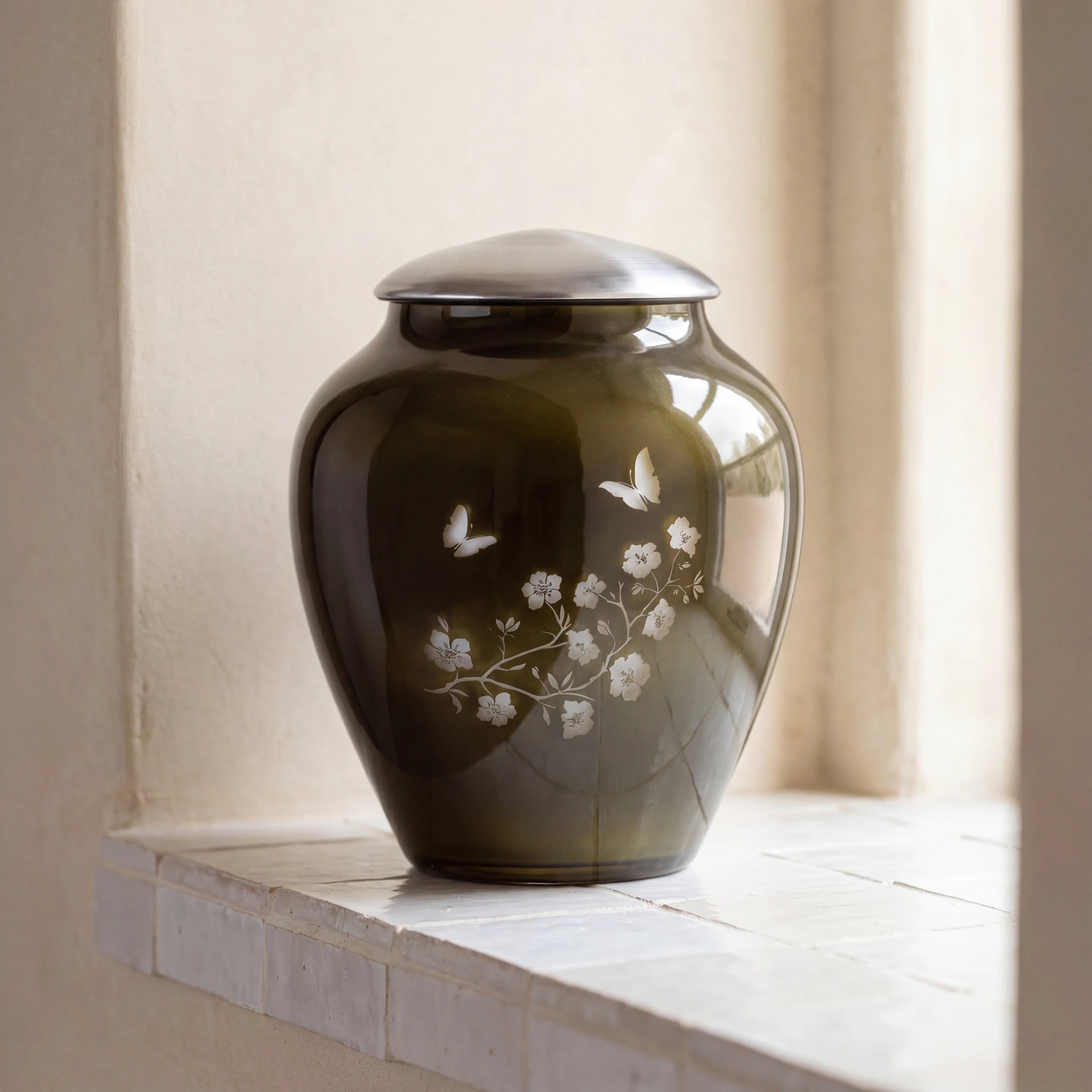 Crystal Blossom Adult Cremation Urn for Ashes in Green