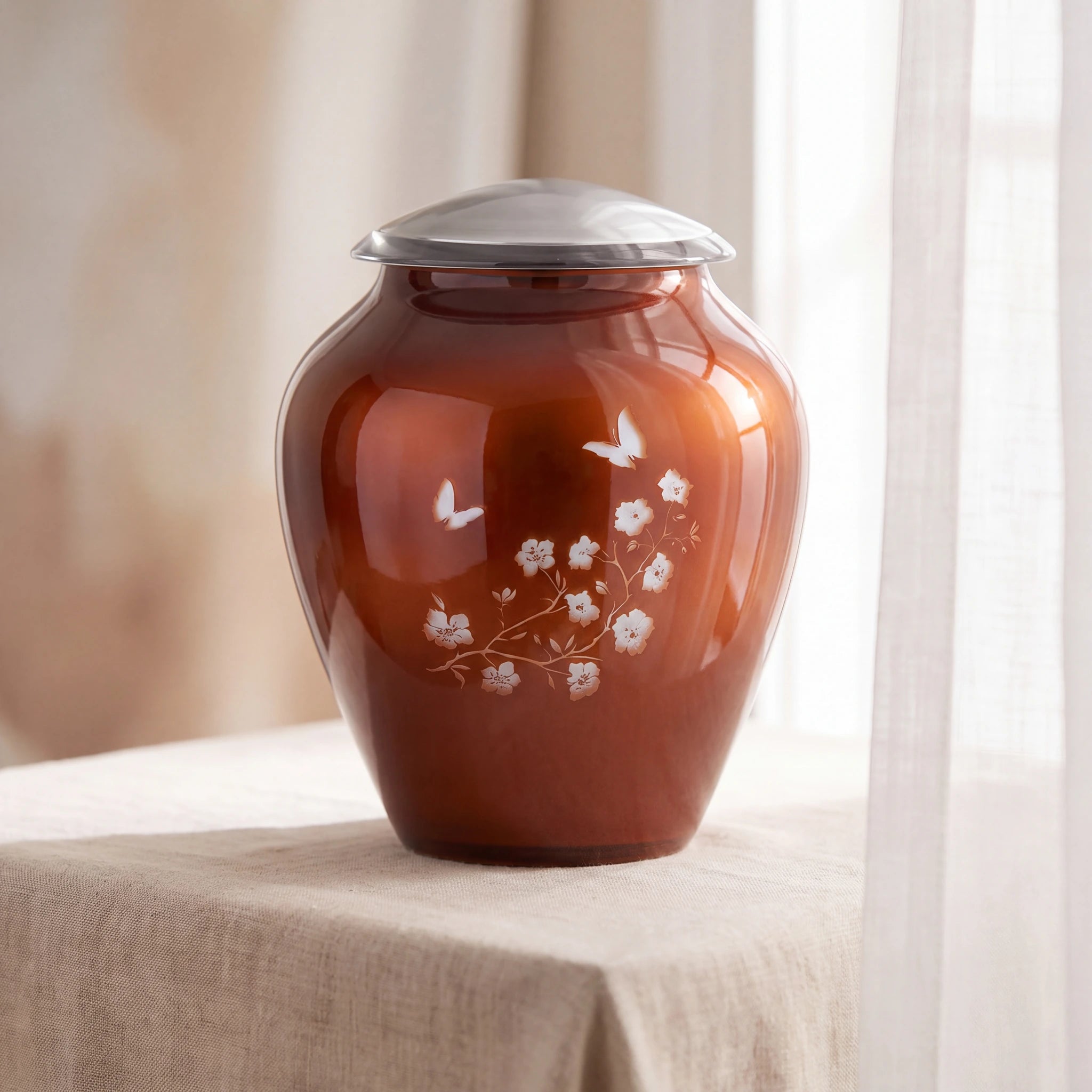 Crystal Blossom Adult Cremation Urn for Ashes in Terracotta
