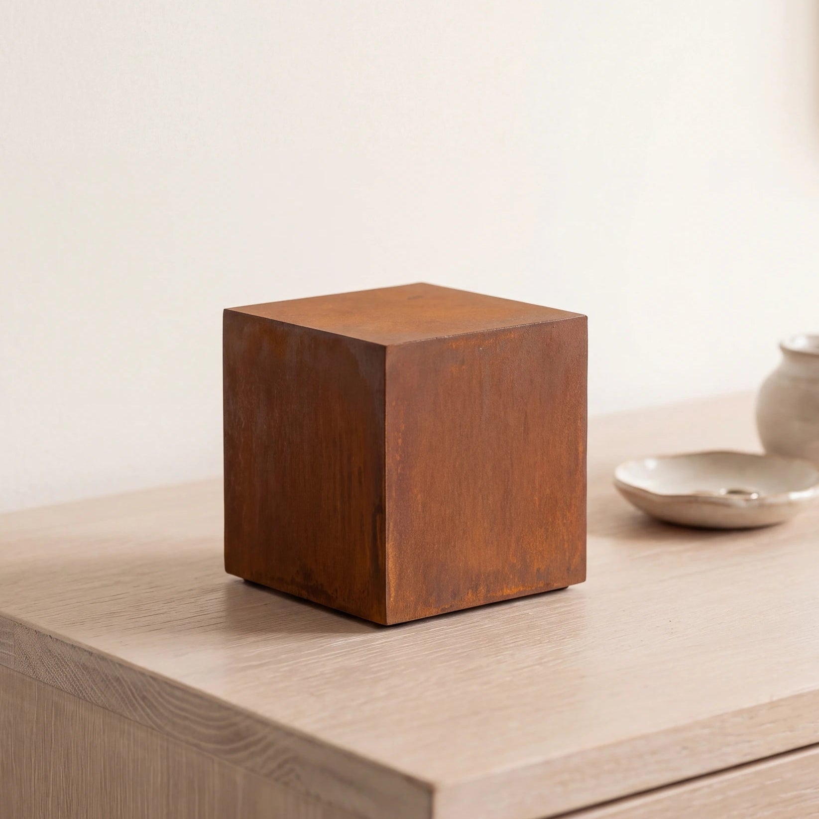 Cube-Small-Urn-for-Ashes-in-Corten-Steel-keepsake_dresser_beads