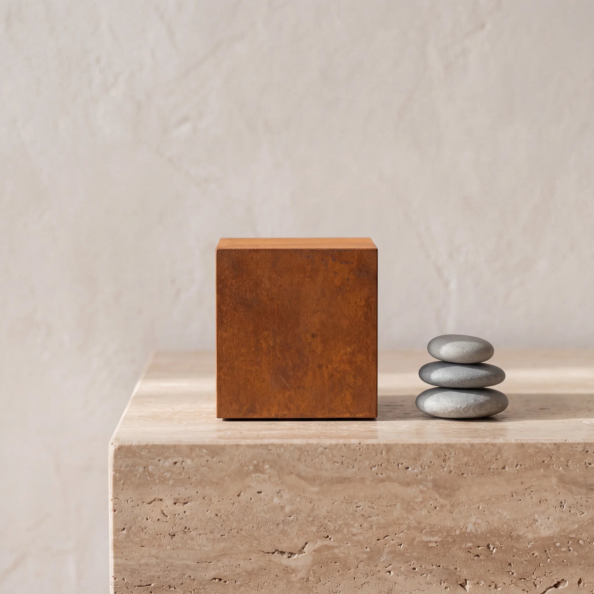 Cube-Small-Urn-for-Ashes-in-Corten-Steel-keepsake_pebbles