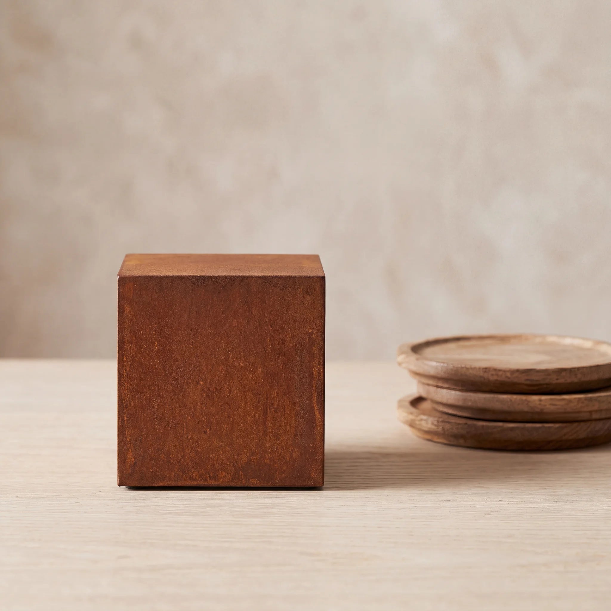 Cube-Small-Urn-for-Ashes-in-Corten-Steel-keepsake_stacked_coasters