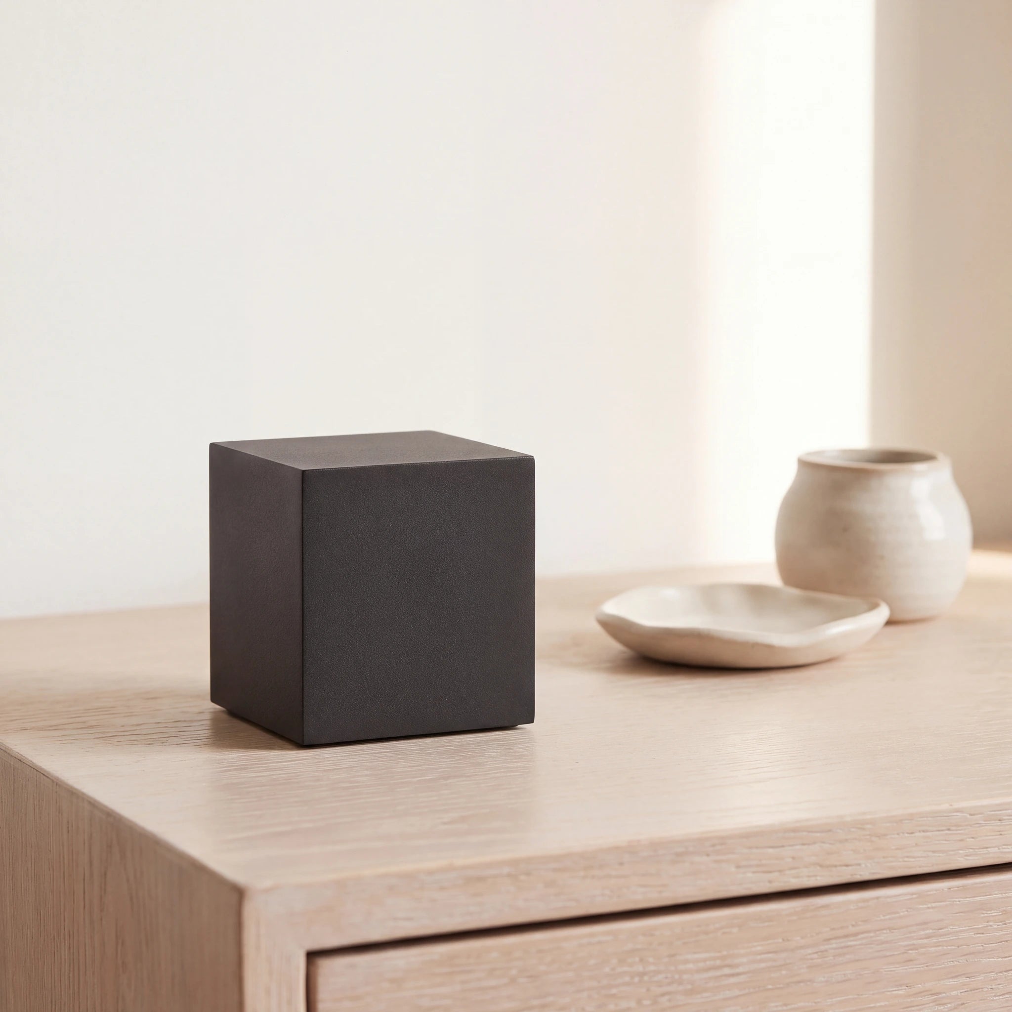 Cube-Small-Urn-for-Ashes-in-Matte-Black-Stainless-Steel-keepsake_dresser_beads