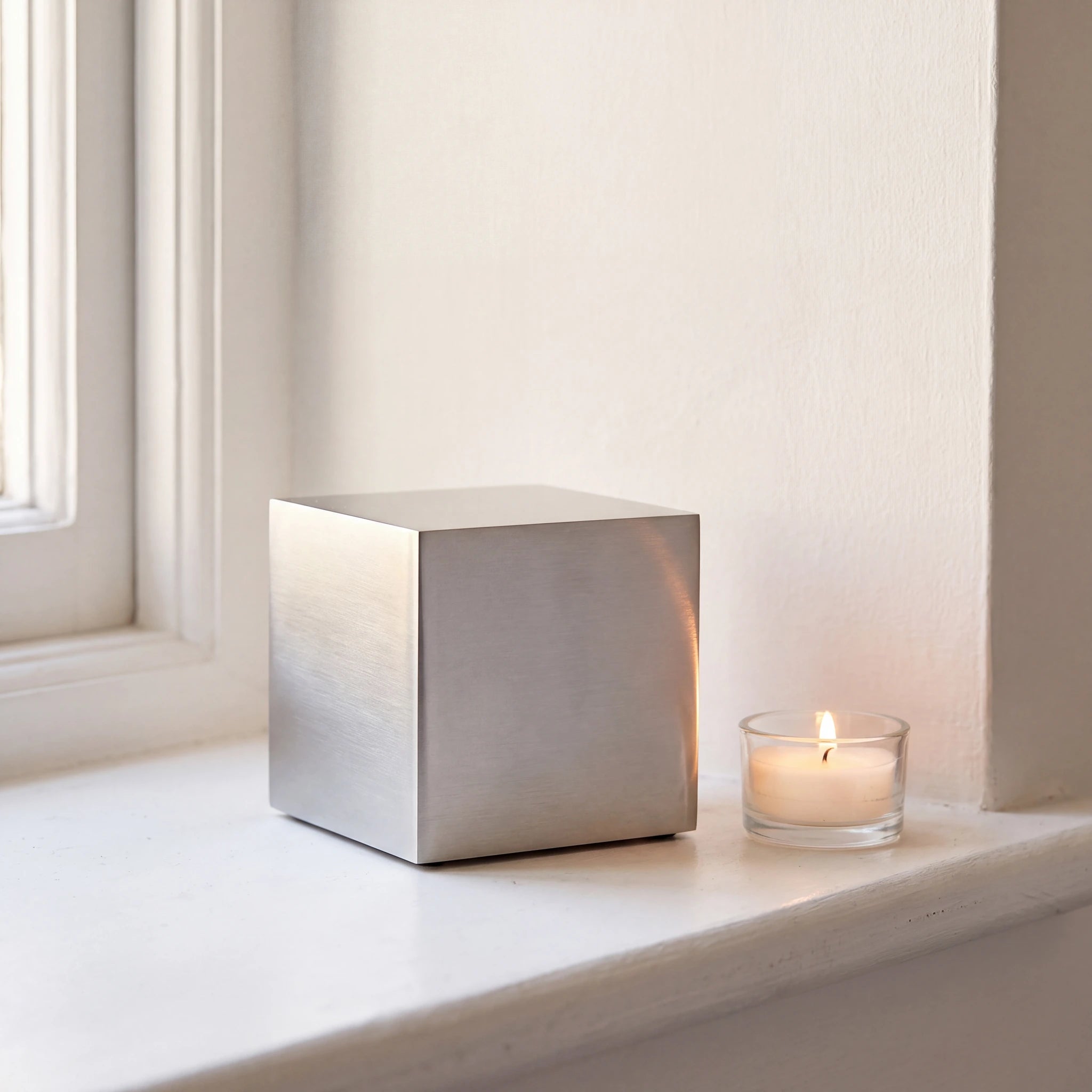 Cube-Small-Urn-for-Ashes-in-Stainless-Steel-keepsake_tealight_ledge