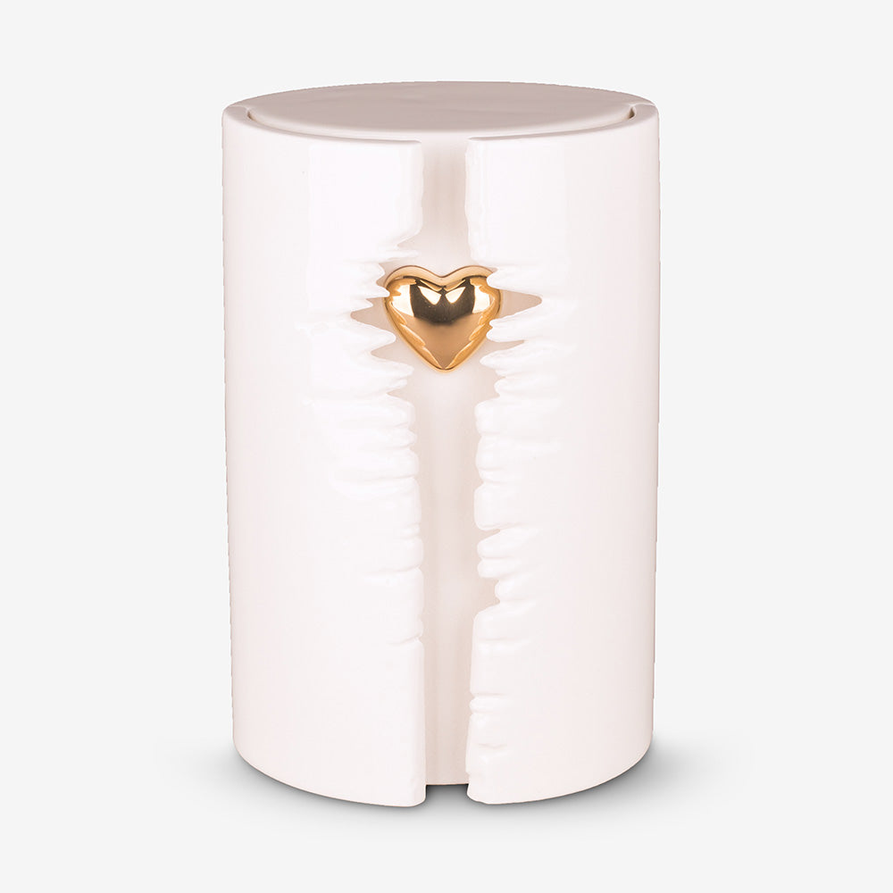 Cuddle Cremation Urn for Ashes with LED Light in White and Gold