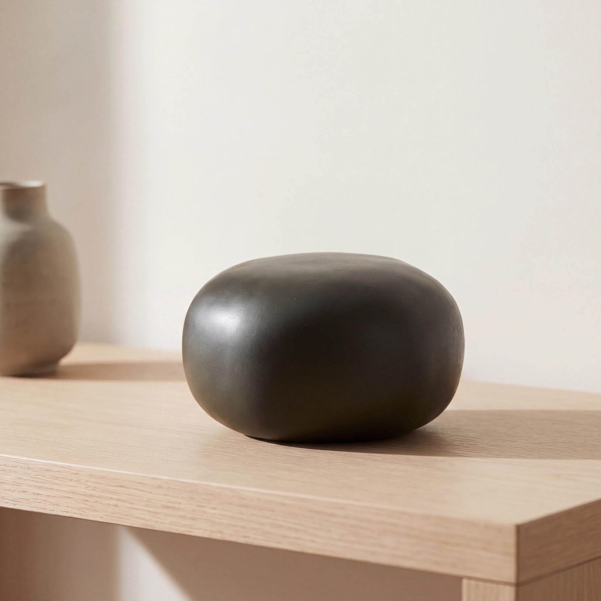 Cuddle-Stone-Keepsake-Urn-for-Ashes-in-Army-Green-Oak-Console